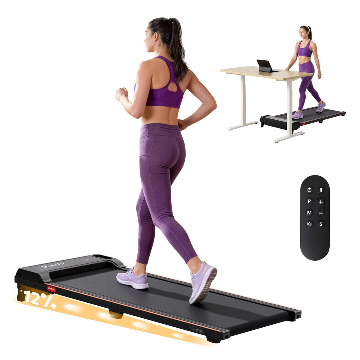 Everfit 3 in 1 Walking Pad Treadmill 12% Incline Under Desk Treadmills for Home