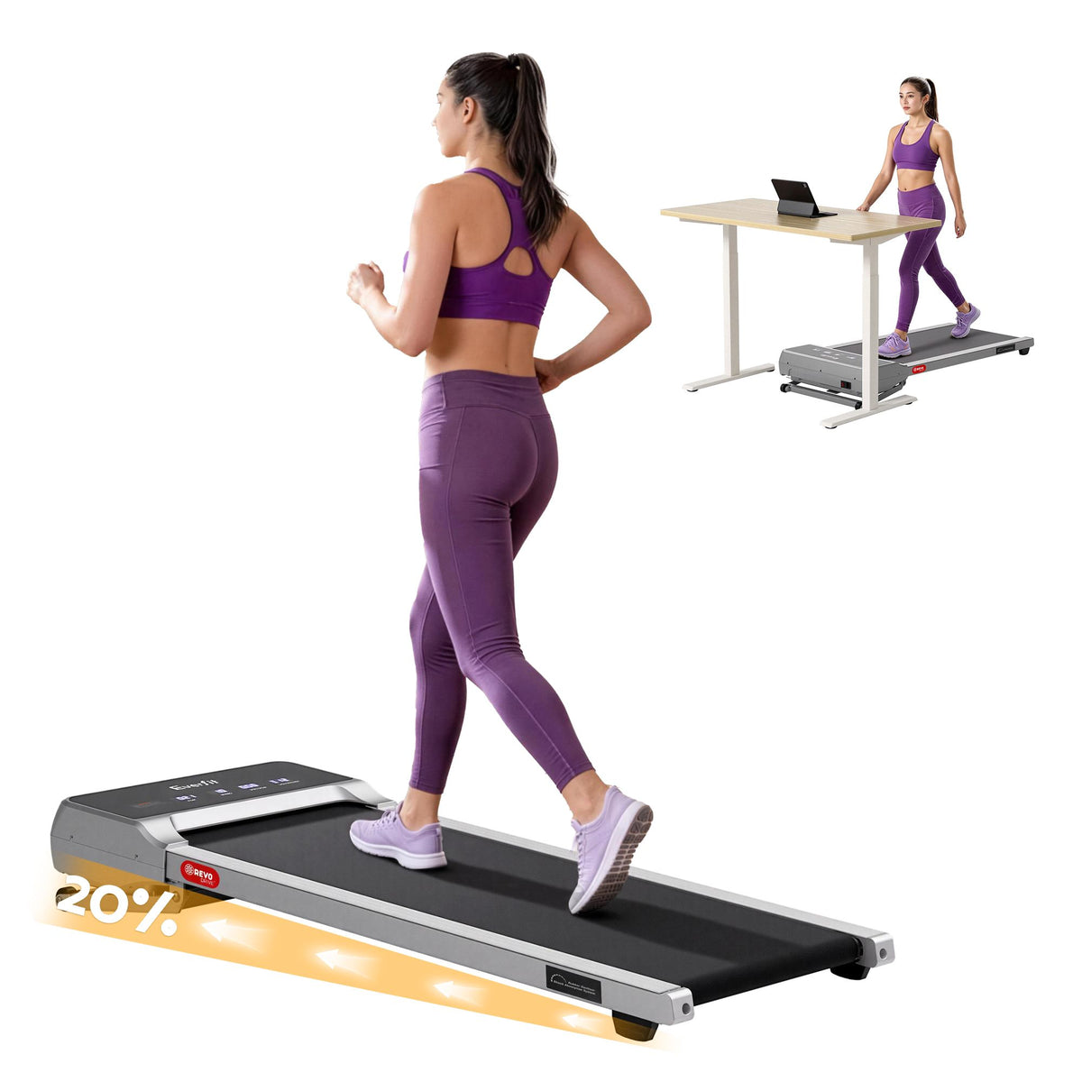 Everfit 3 in 1 Walking Pad Treadmill 20% Auto Incline Under Desk Treadmills for