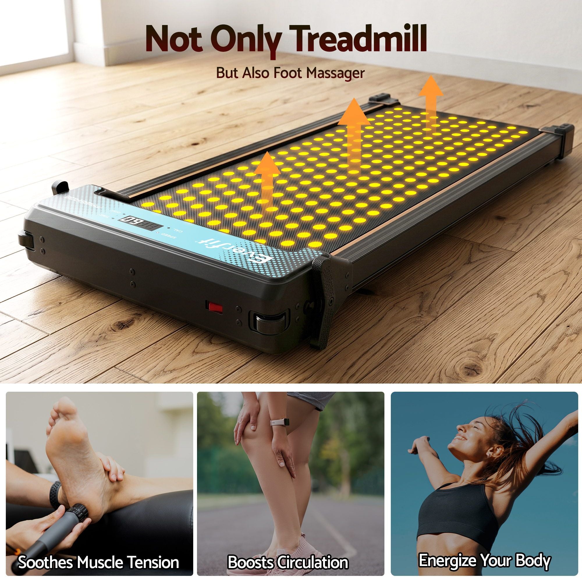 Everfit 2 in 1 Walking Pad Treadmill Dual-Sided Under Desk Treadmills with Foot Massage for Home Gym with App Control Black