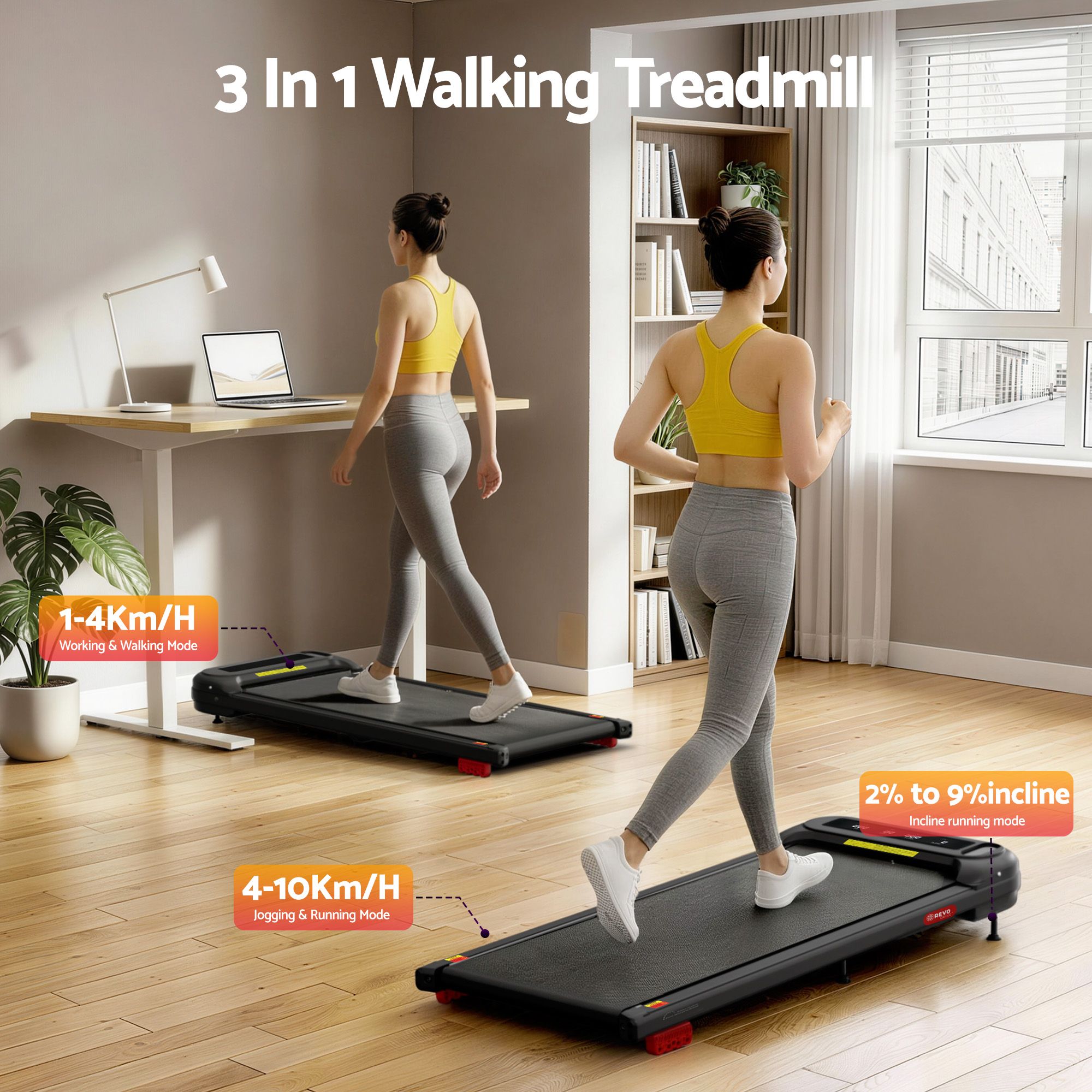 Everfit 3 in 1 Treadmill Electric Walking Pad with Incline Under Desk Home Gym
