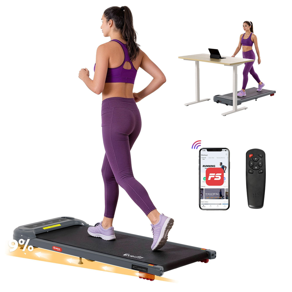 Everfit 3 in 1 Treadmill Electric Walking Pad with Incline Under Desk Home Gym