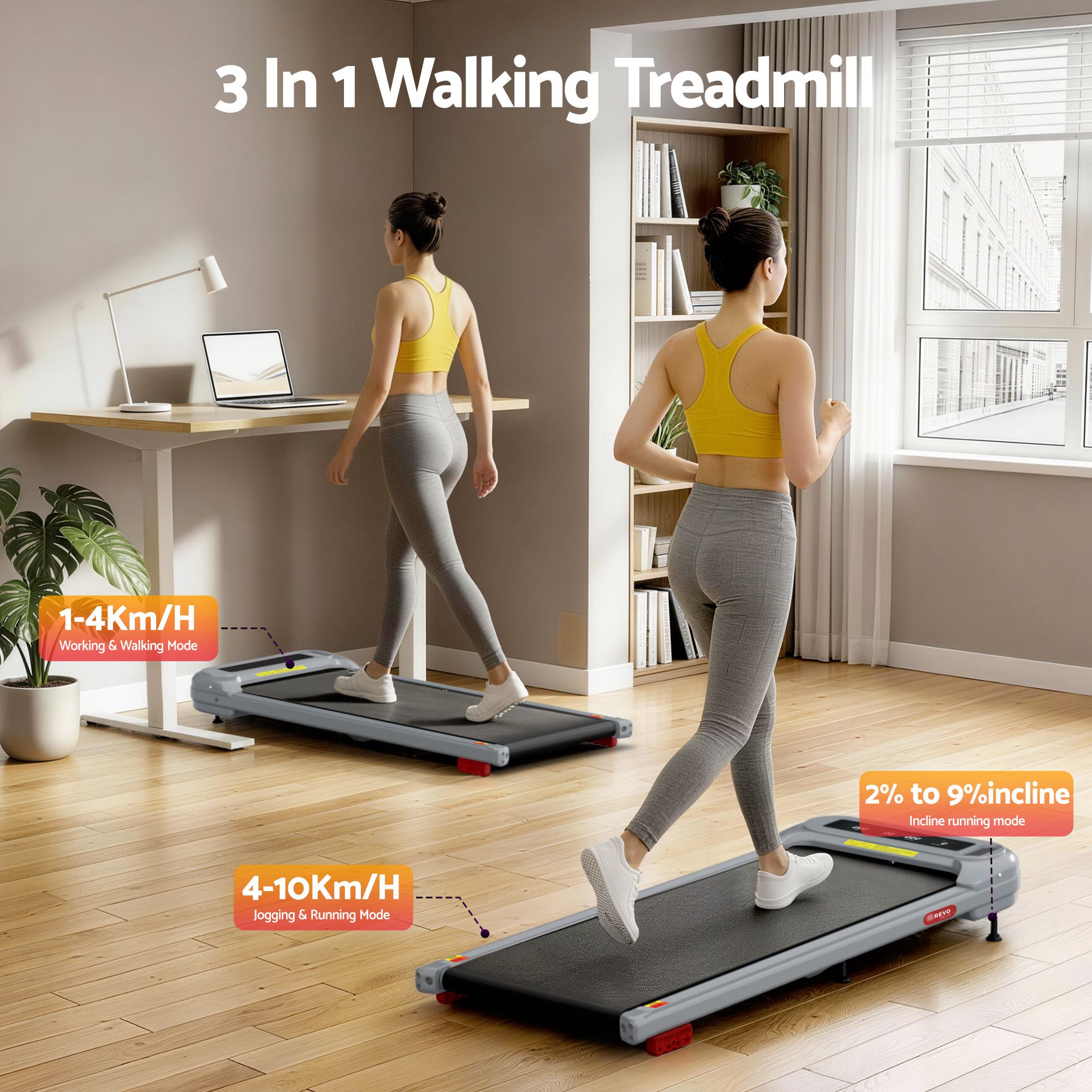 Everfit 3 in 1 Treadmill Electric Walking Pad with Incline Under Desk Home Gym