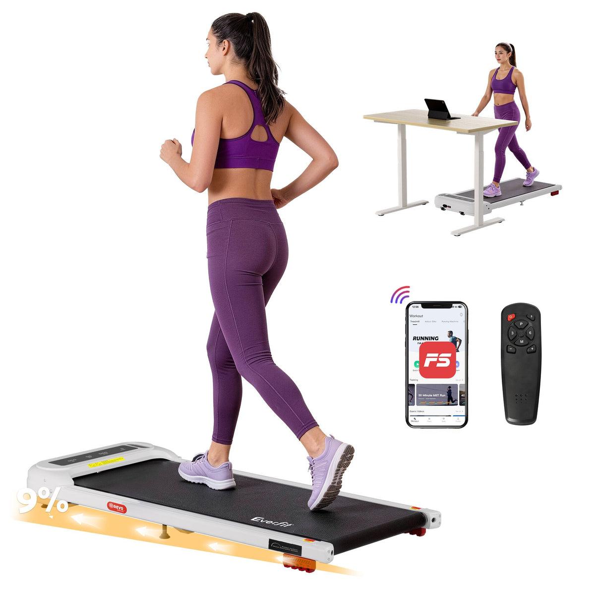 Everfit 3 in 1 Treadmill Electric Walking Pad with Incline Under Desk Home Gym