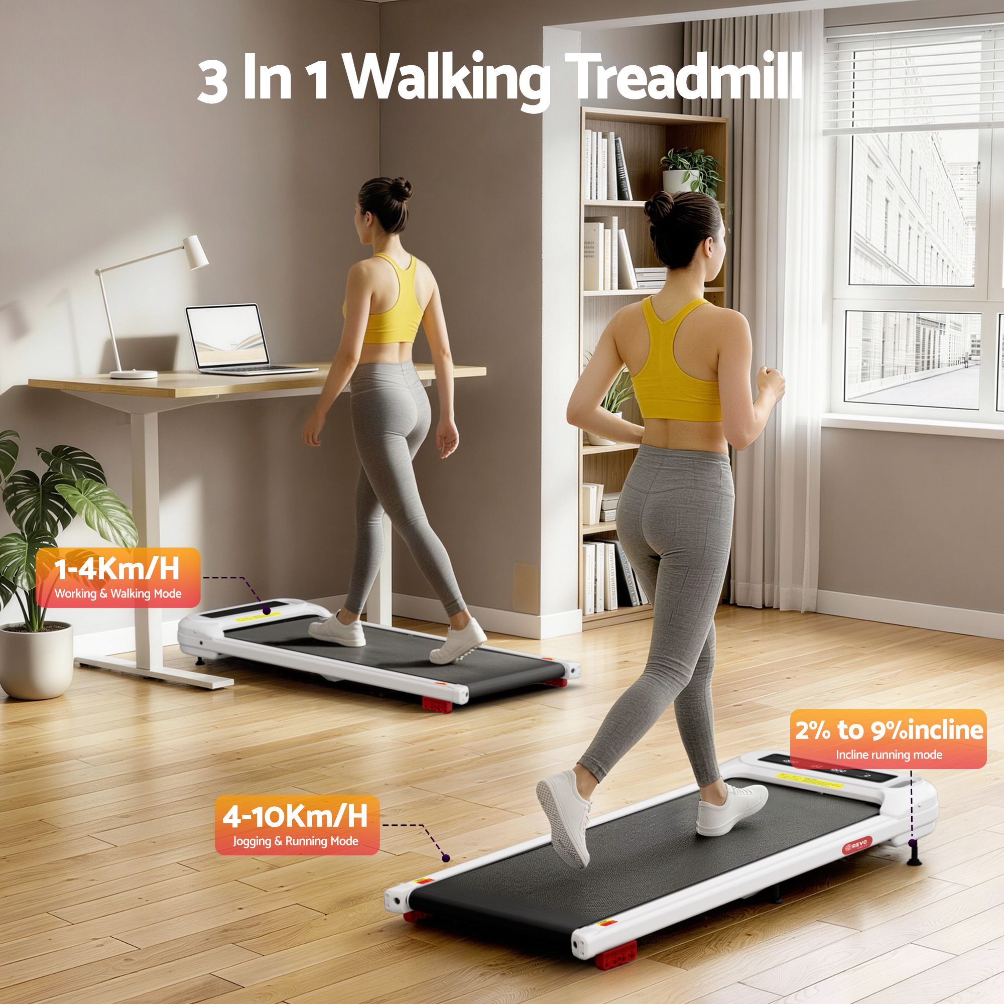 Everfit 3 in 1 Treadmill Electric Walking Pad with Incline Under Desk Home Gym