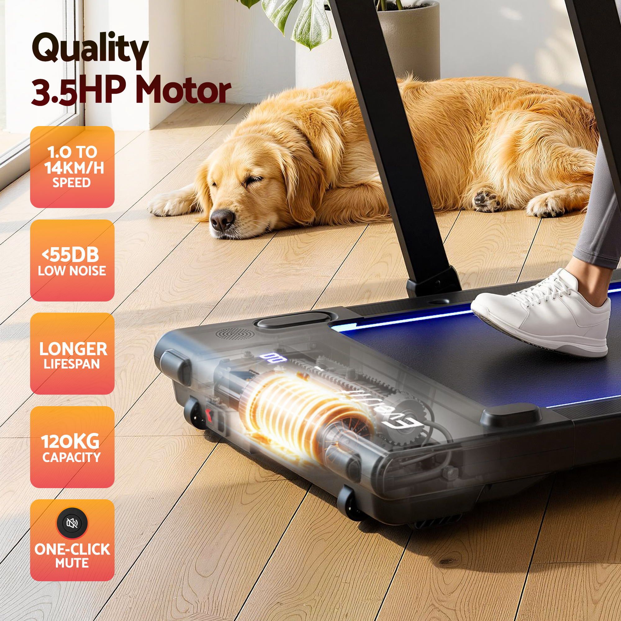 Everfit 3 in 1 Walking Pad Treadmill With Led Lights Foldable Under Desk Treadmills for Home Gym 40cm Wide Belt Black