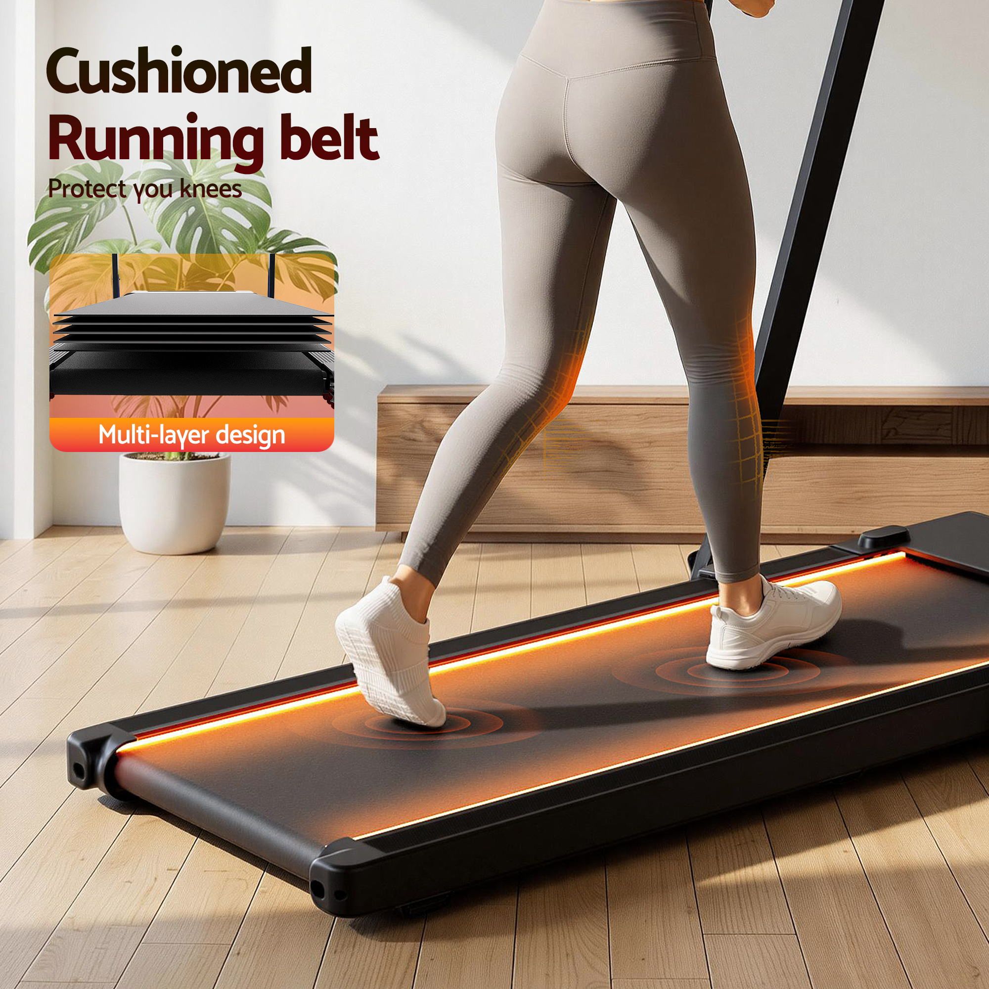 Everfit 3 in 1 Walking Pad Treadmill With Led Lights Foldable Under Desk Treadmills for Home Gym 40cm Wide Belt Black