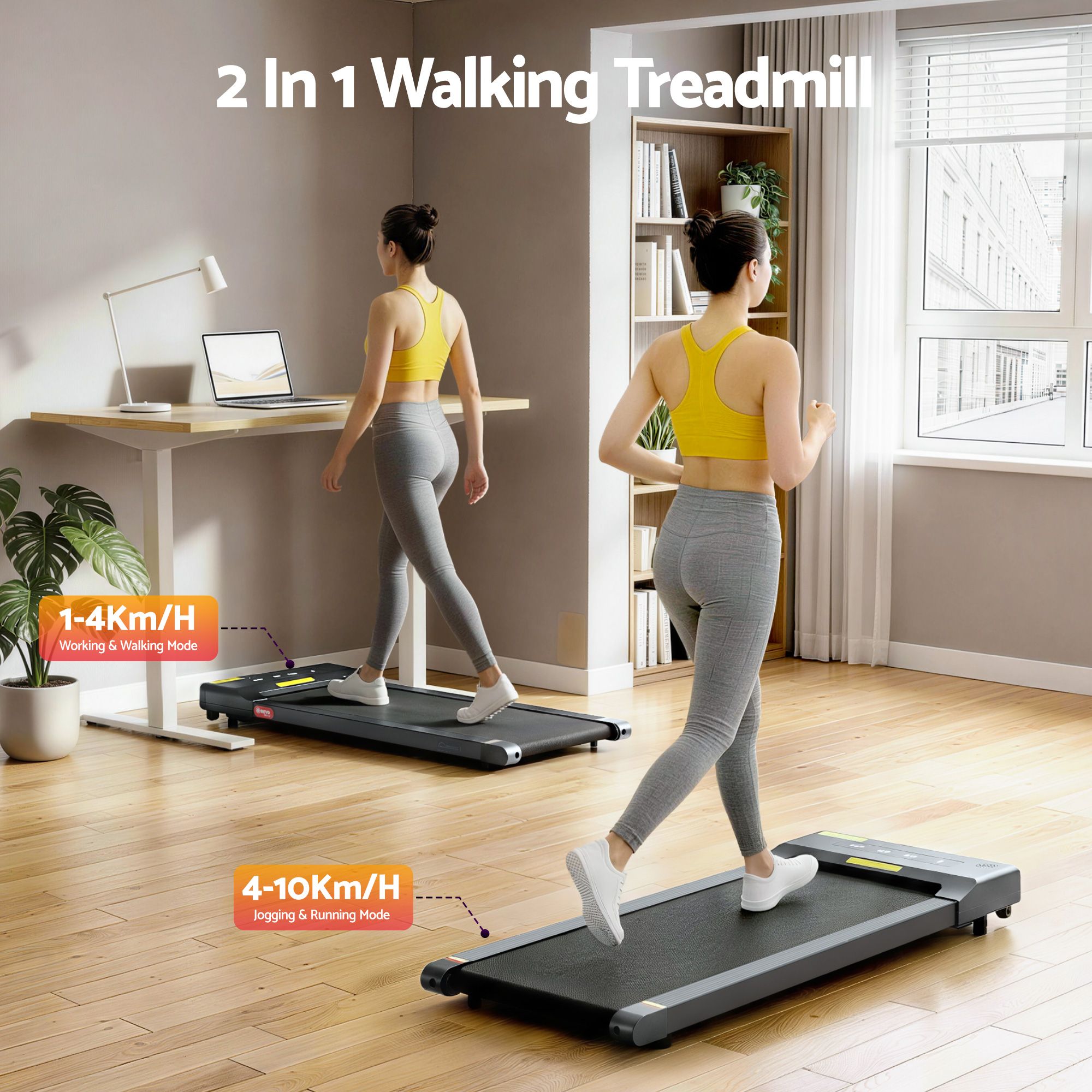 Everfit 2 in 1 Treadmill Electric Walking Pad Under Desk Home Gym Fitness 400mm