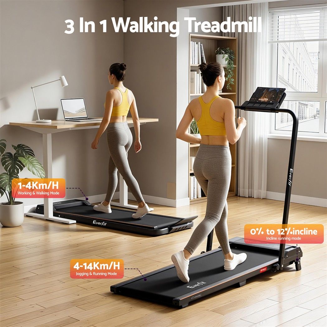 Everfit 3 in 1 Walking Pad Treadmill 12% Incline Foldable Under Desk Treadmills