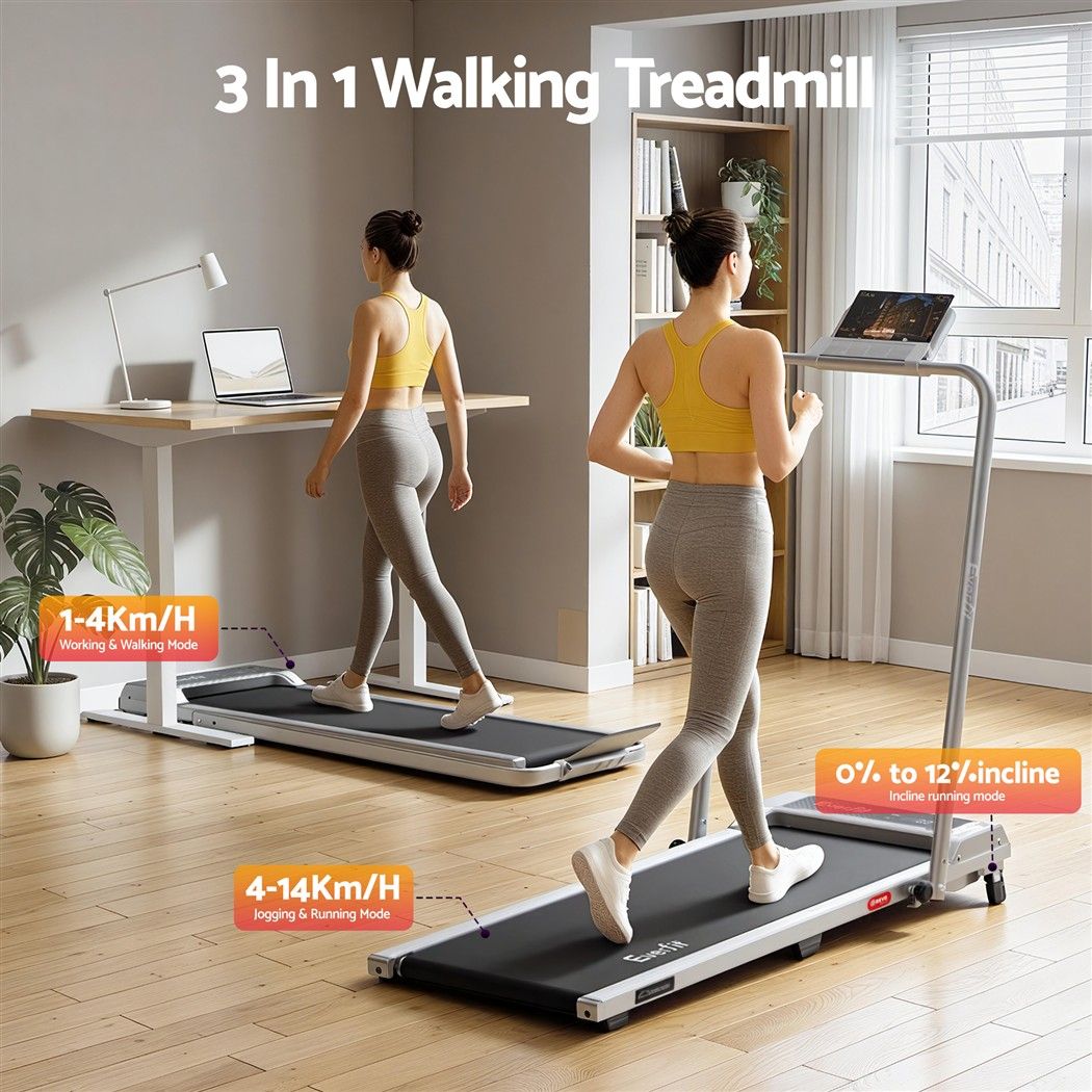 Everfit 3 in 1 Walking Pad Treadmill 12% Incline Foldable Under Desk Treadmills