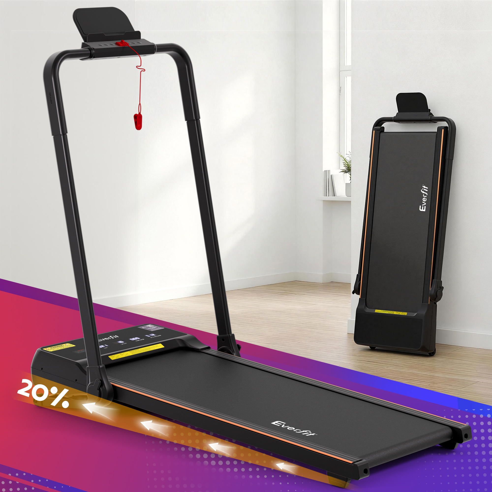 Everfit 3 in 1 Walking Pad Treadmill 20% Auto Incline Under Desk Foldable