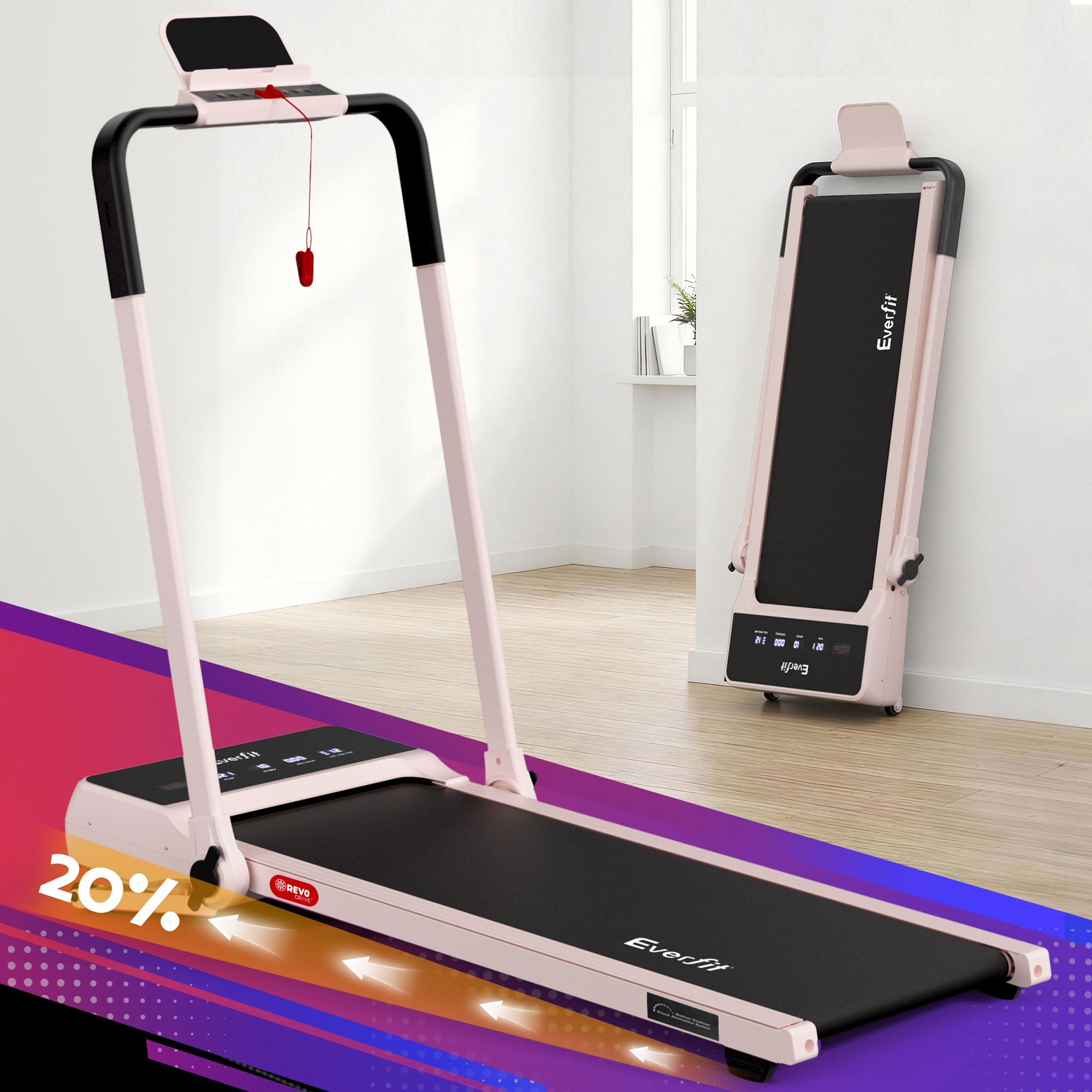 Everfit 3 in 1 Walking Pad Treadmill 20% Auto Incline Under Desk Foldable