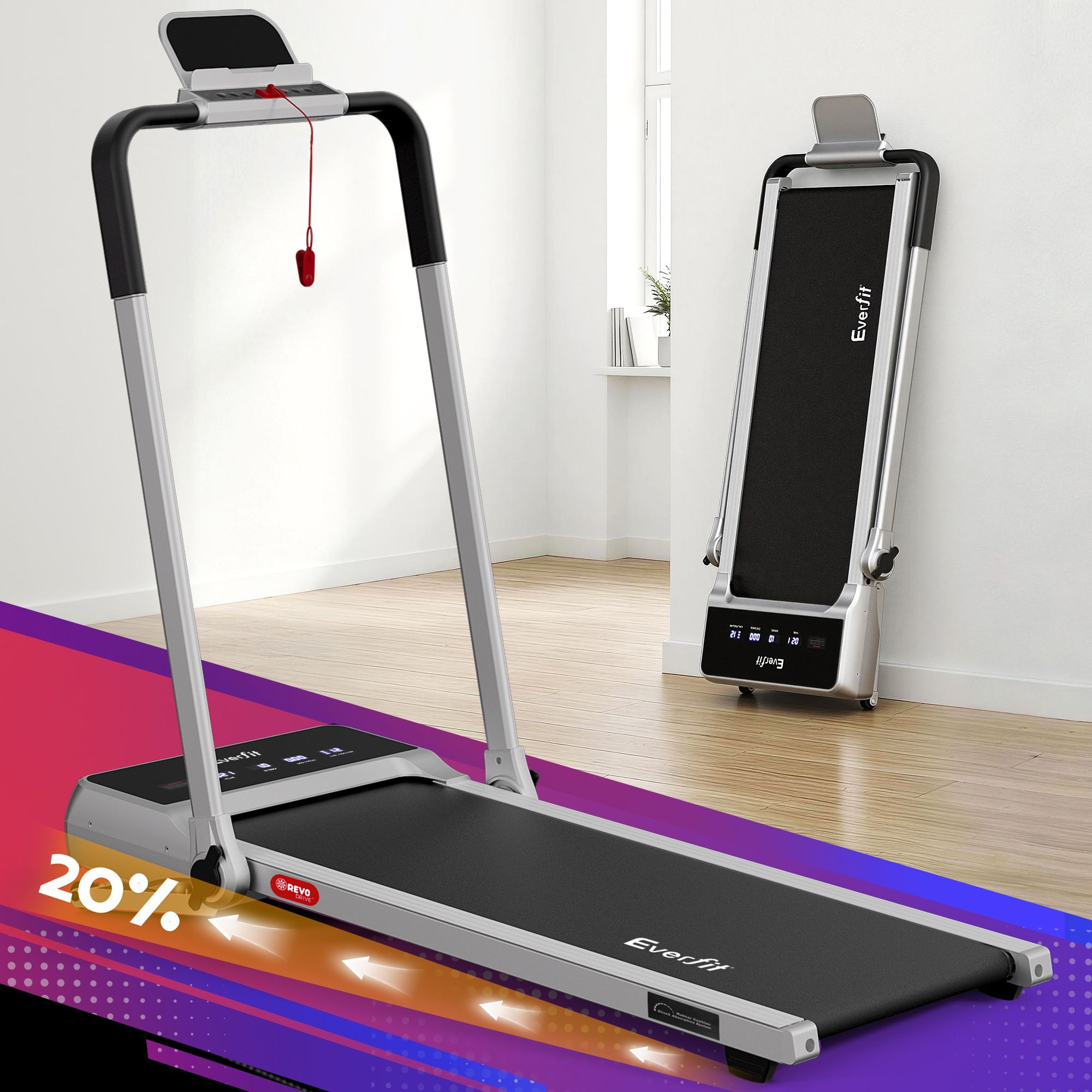 Everfit 3 in 1 Walking Pad Treadmill 20% Auto Incline Under Desk Foldable