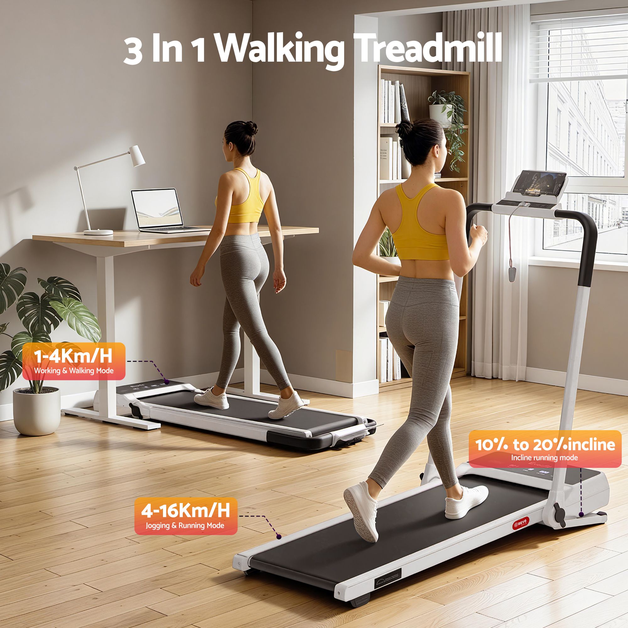 Everfit 3 in 1 Walking Pad Treadmill 20% Auto Incline Under Desk Foldable