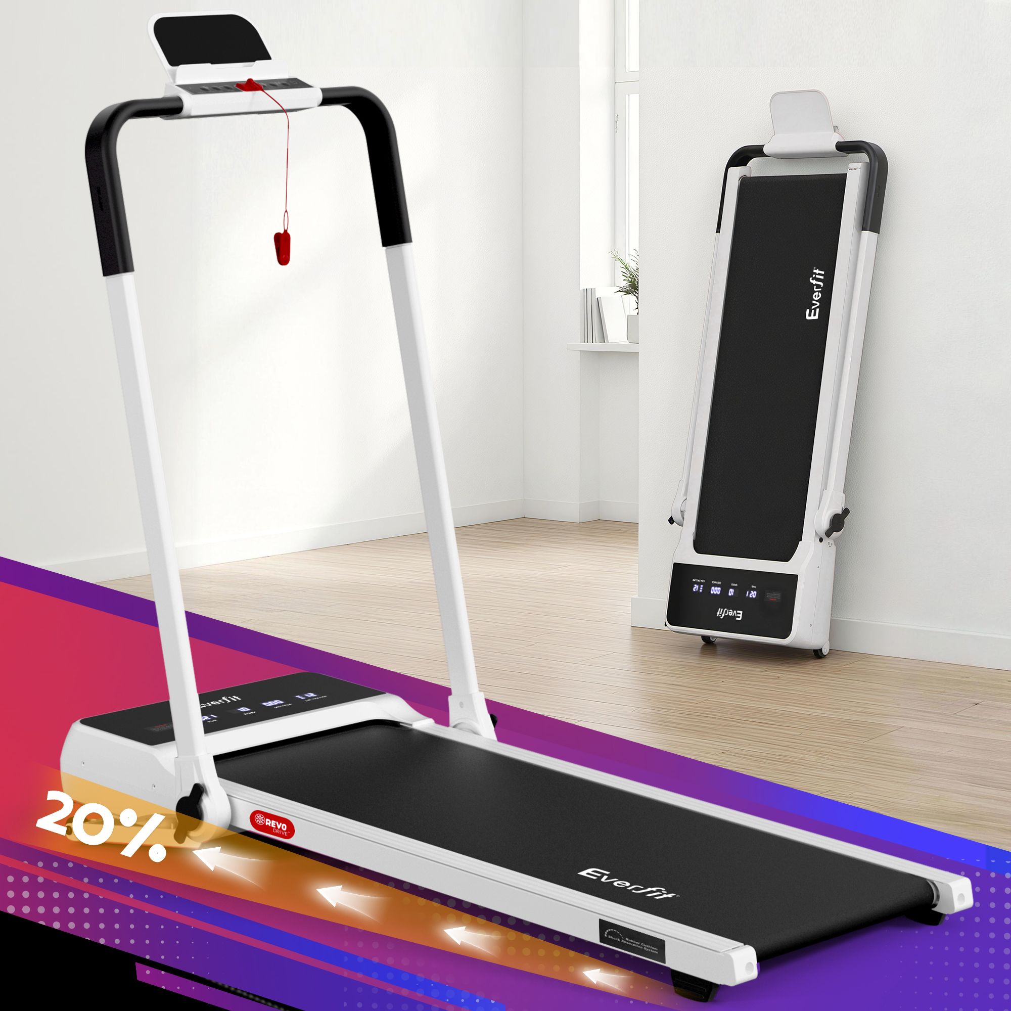 Everfit 3 in 1 Walking Pad Treadmill 20% Auto Incline Under Desk Foldable