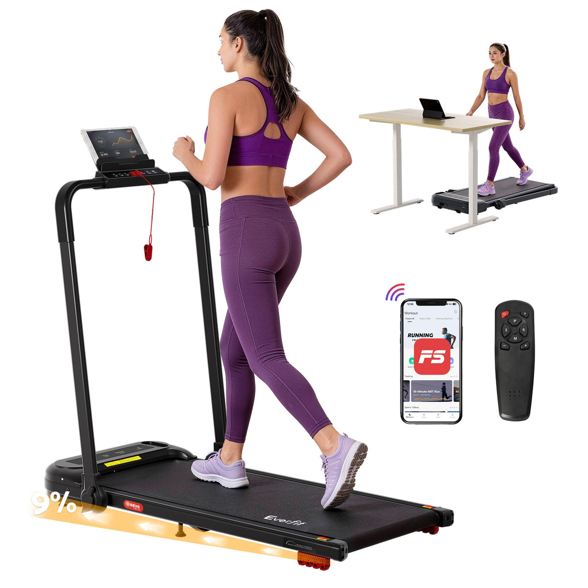 Everfit 3 in1 Treadmill Electric Walking Pad with Incline Foldable for Home Gym