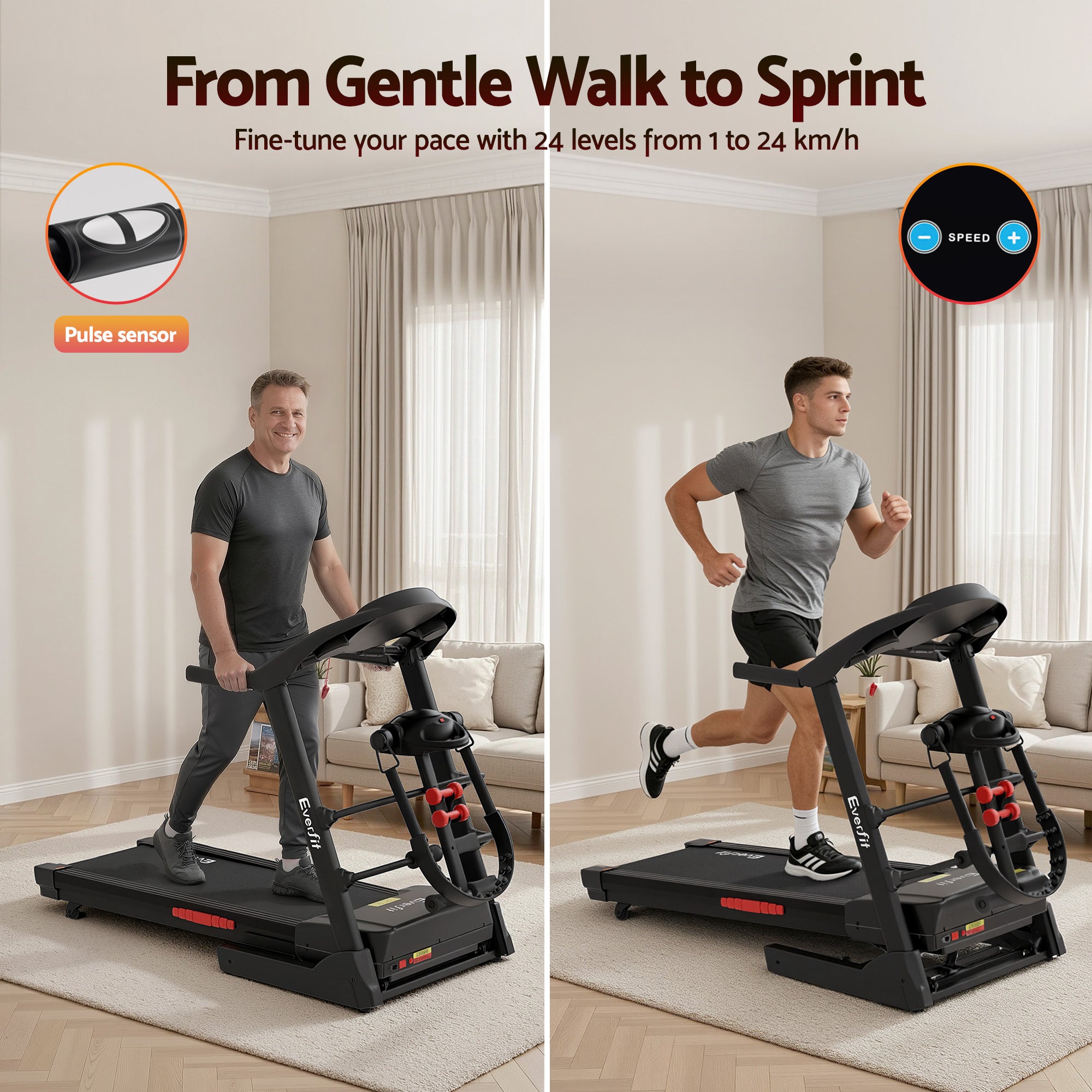 Everfit Treadmill Electric Home Gym Fitness Exercise Machine w/ Massager 480mm