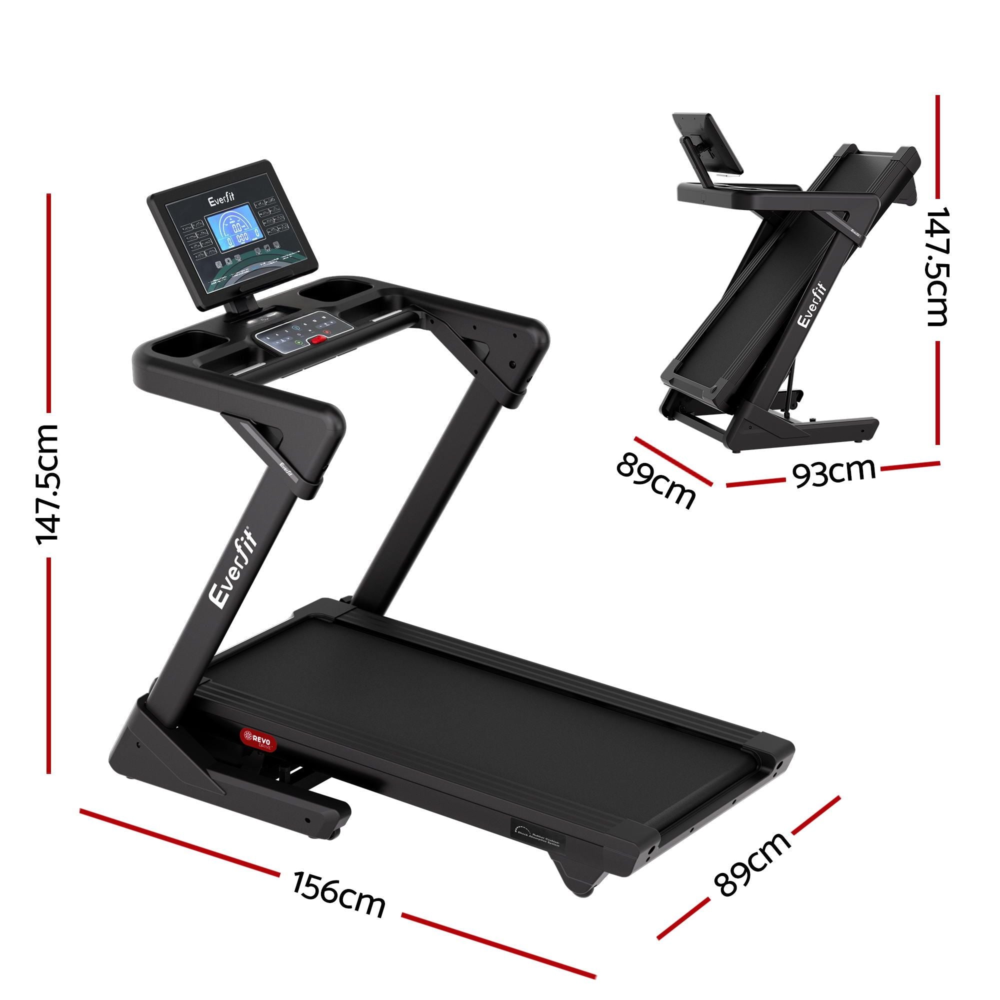 Everfit 500mm Wide Belt Treadmill 30% Auto Incline Foldable Treadmills for Home with LED Lights