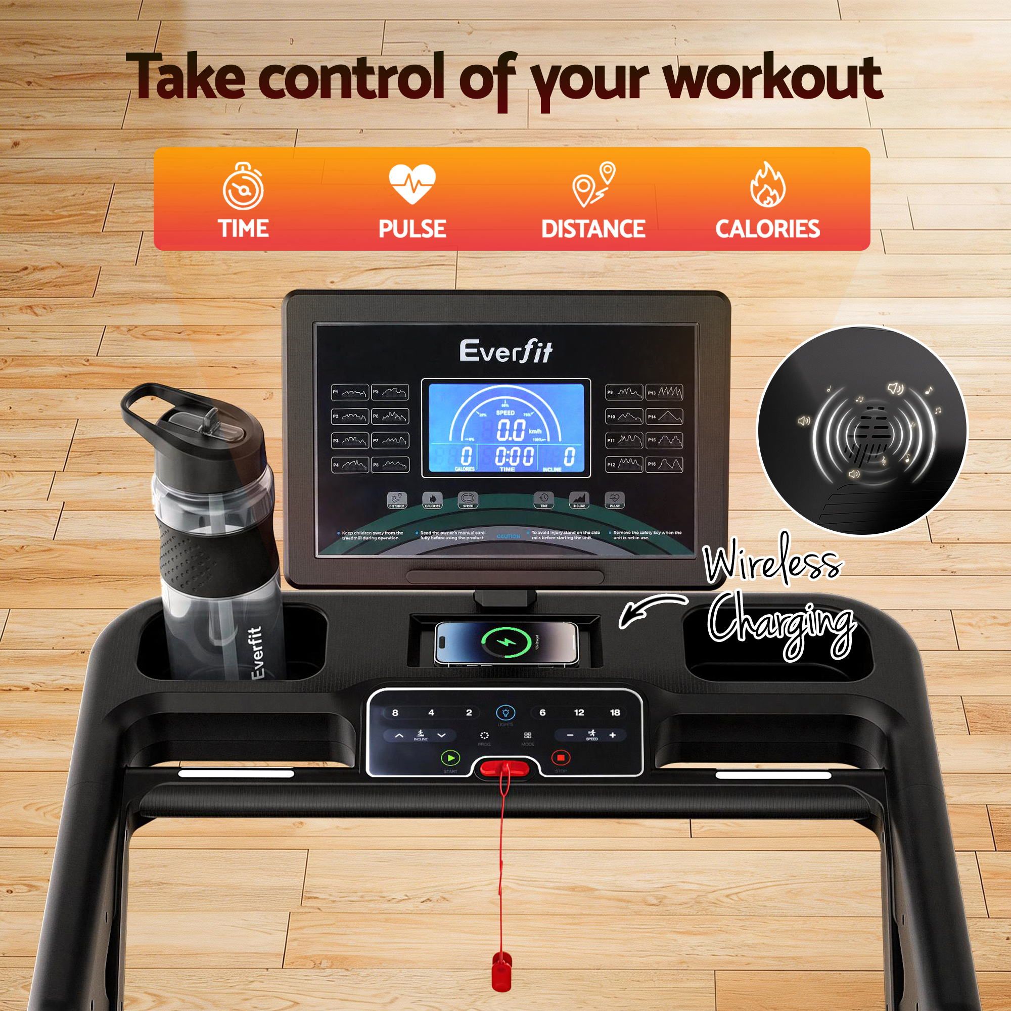 Everfit 500mm Wide Belt Treadmill 30% Auto Incline Foldable Treadmills for Home with LED Lights