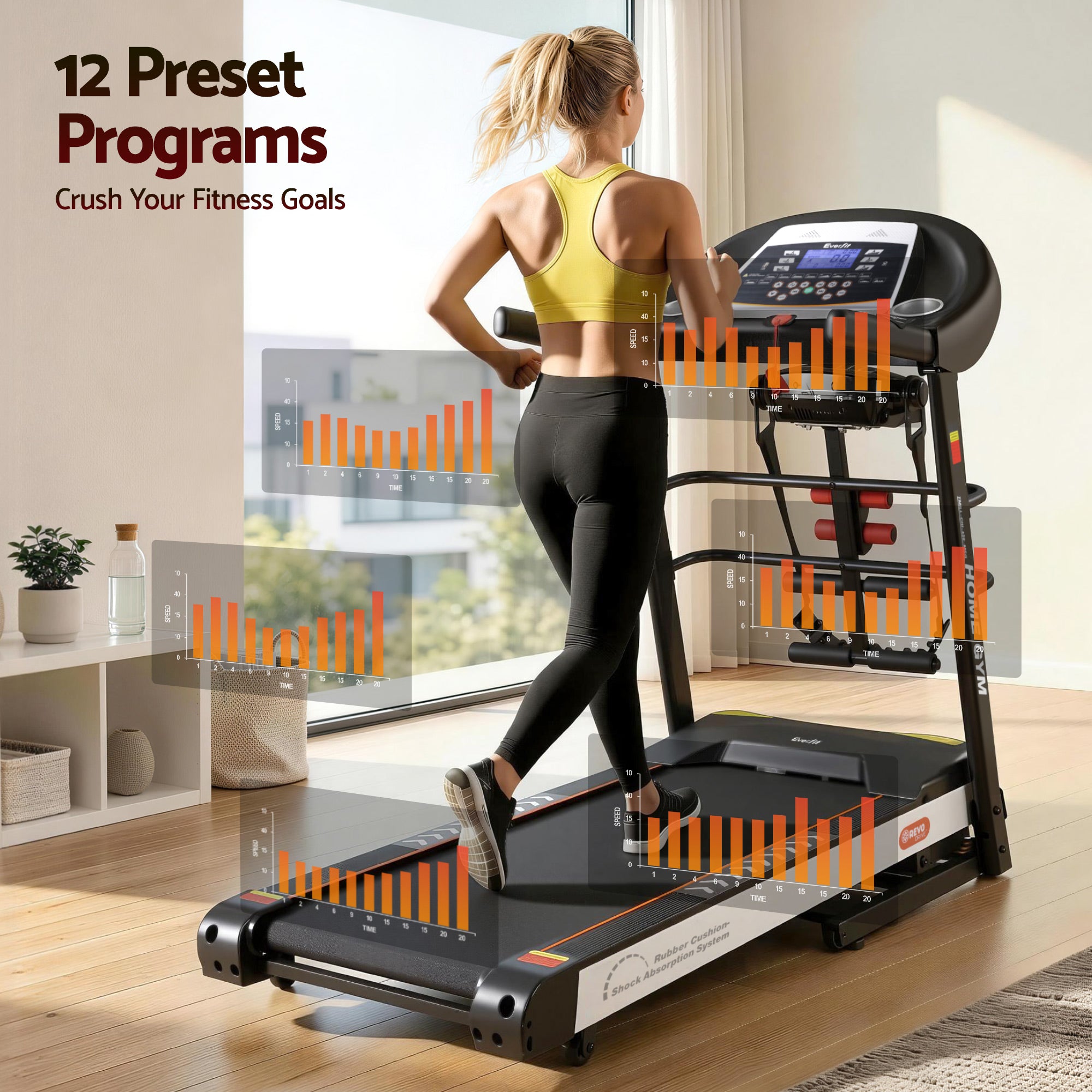 Everfit Treadmill Electric Home Gym Fitness Exercise Machine w/ Massager 450mm