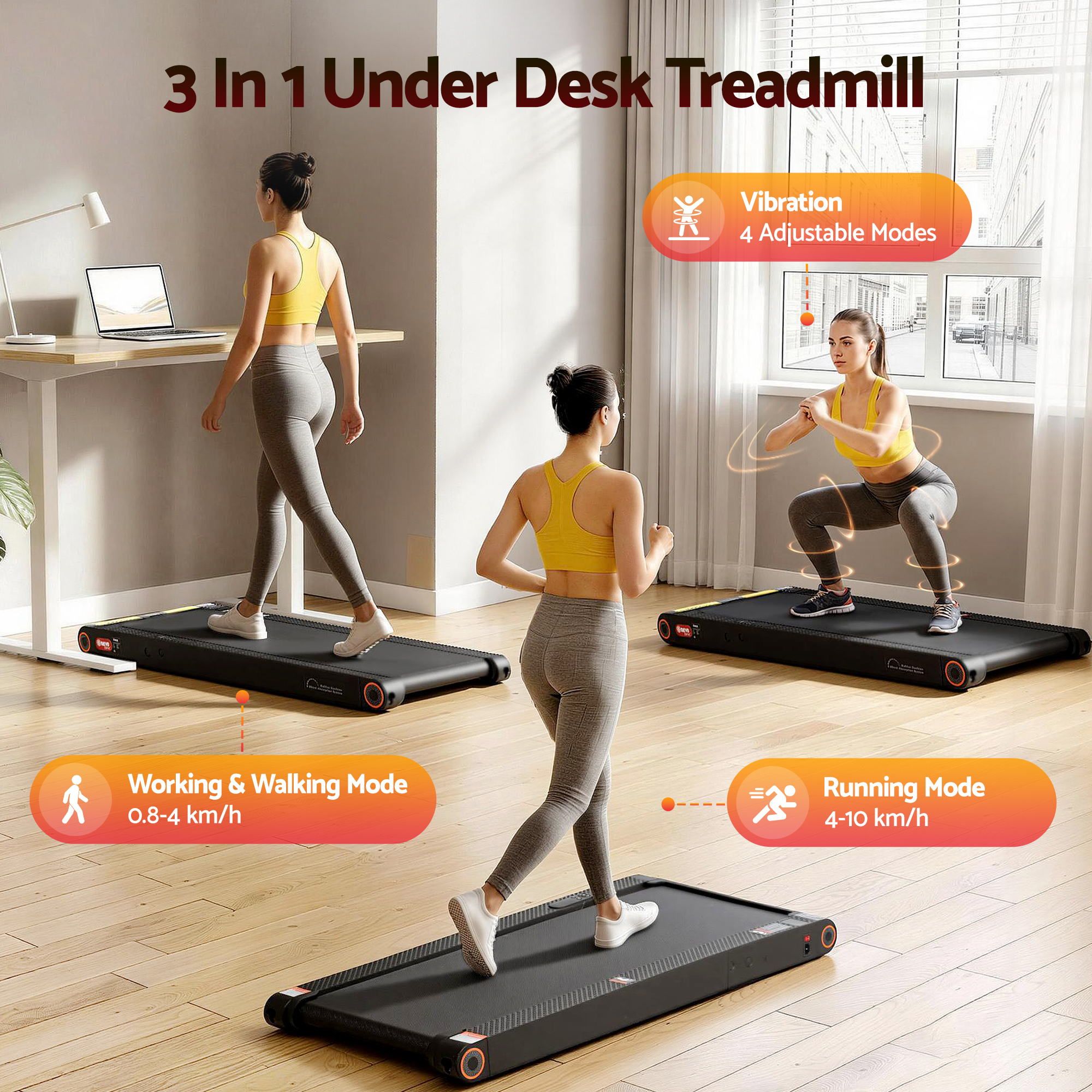Everfit 4 in 1 Vibration Walking Pad Treadmill Under Desk Treadmills for Home
