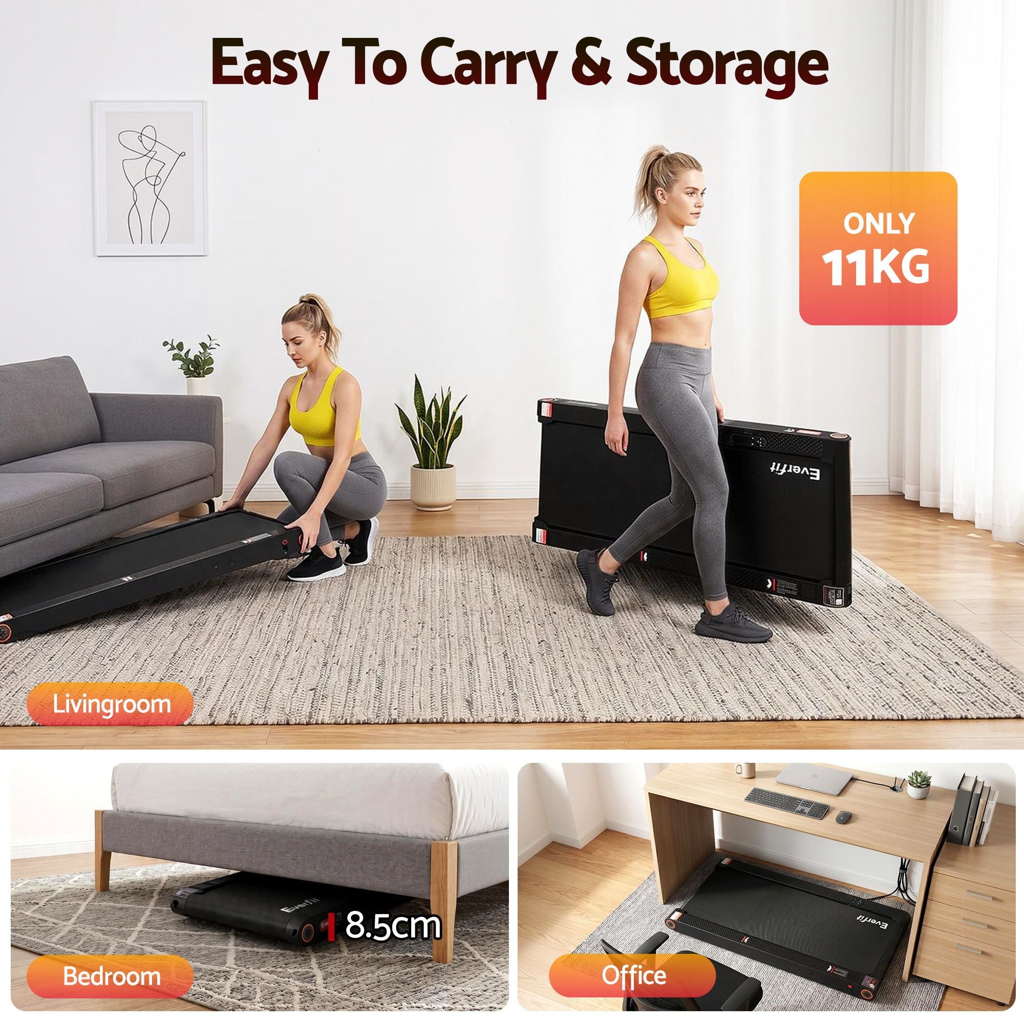 Everfit 4 in 1 Vibration Walking Pad Treadmill Under Desk Treadmills for Home