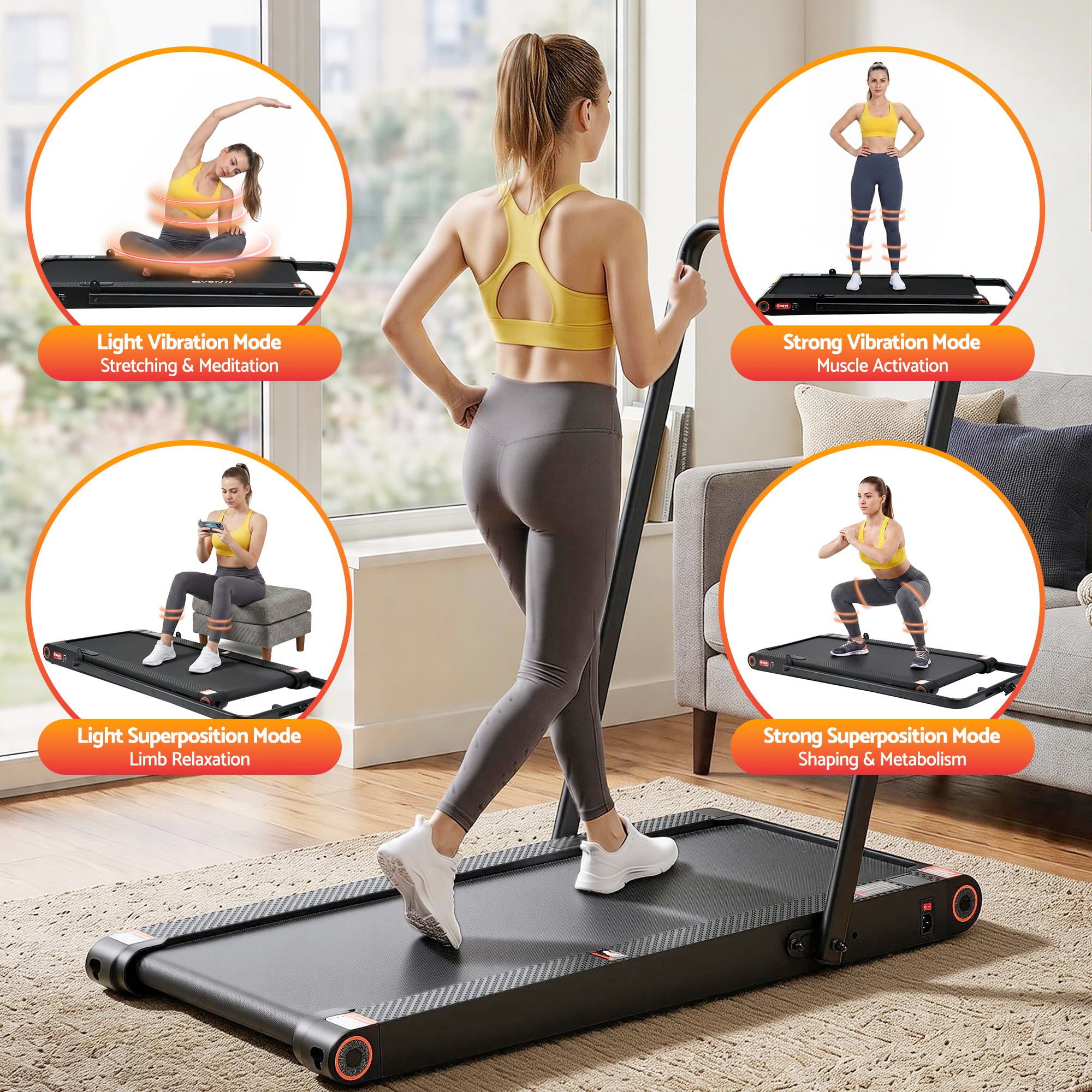 Everfit 4 in 1 Vibration Walking Pad Treadmill Under Desk Treadmills for Home Gym with App Control 380mm Black