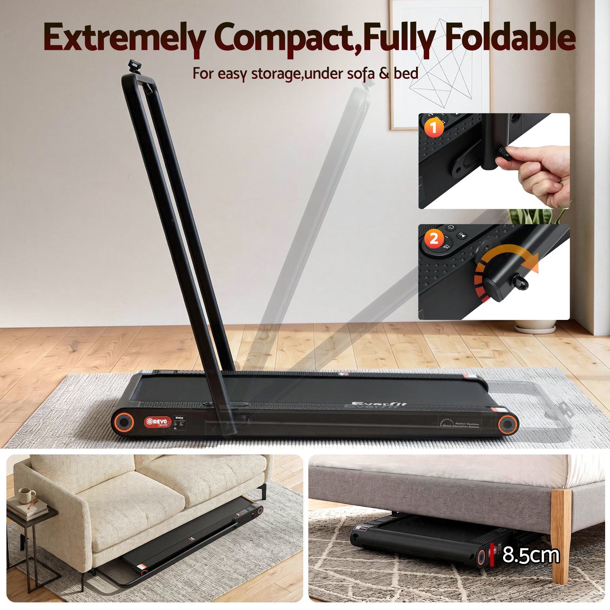Everfit 4 in 1 Vibration Walking Pad Treadmill Under Desk Treadmills for Home Gym with App Control 380mm Black