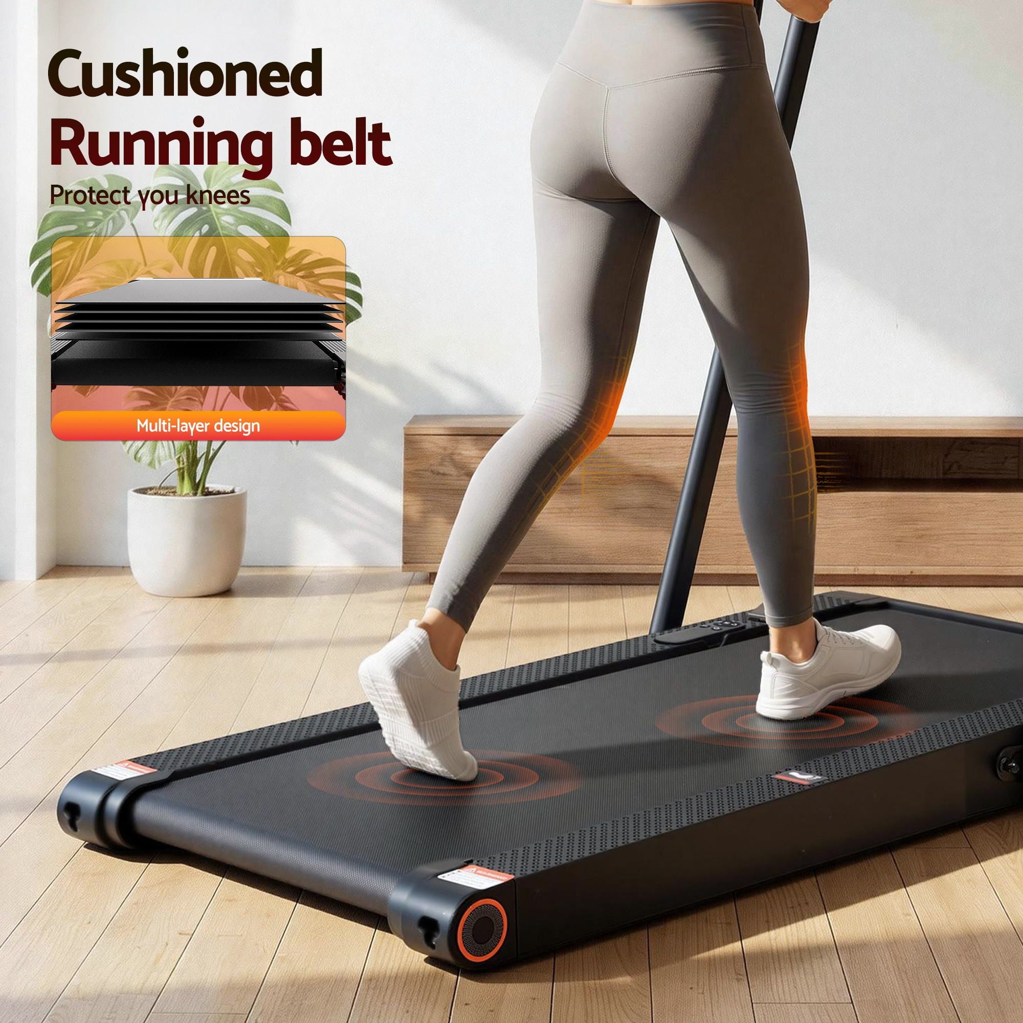 Everfit 4 in 1 Vibration Walking Pad Treadmill Under Desk Treadmills for Home Gym with App Control 380mm Black