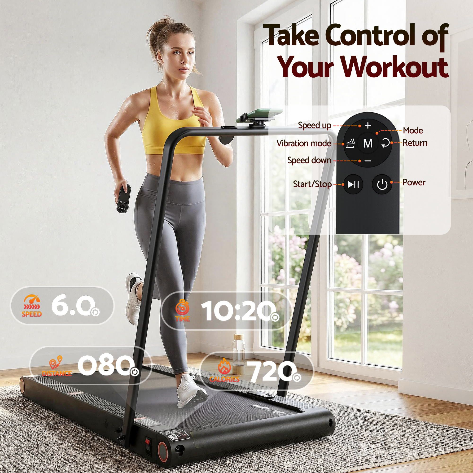 Everfit 4 in 1 Vibration Walking Pad Treadmill Under Desk Treadmills for Home Gym with App Control 380mm Black