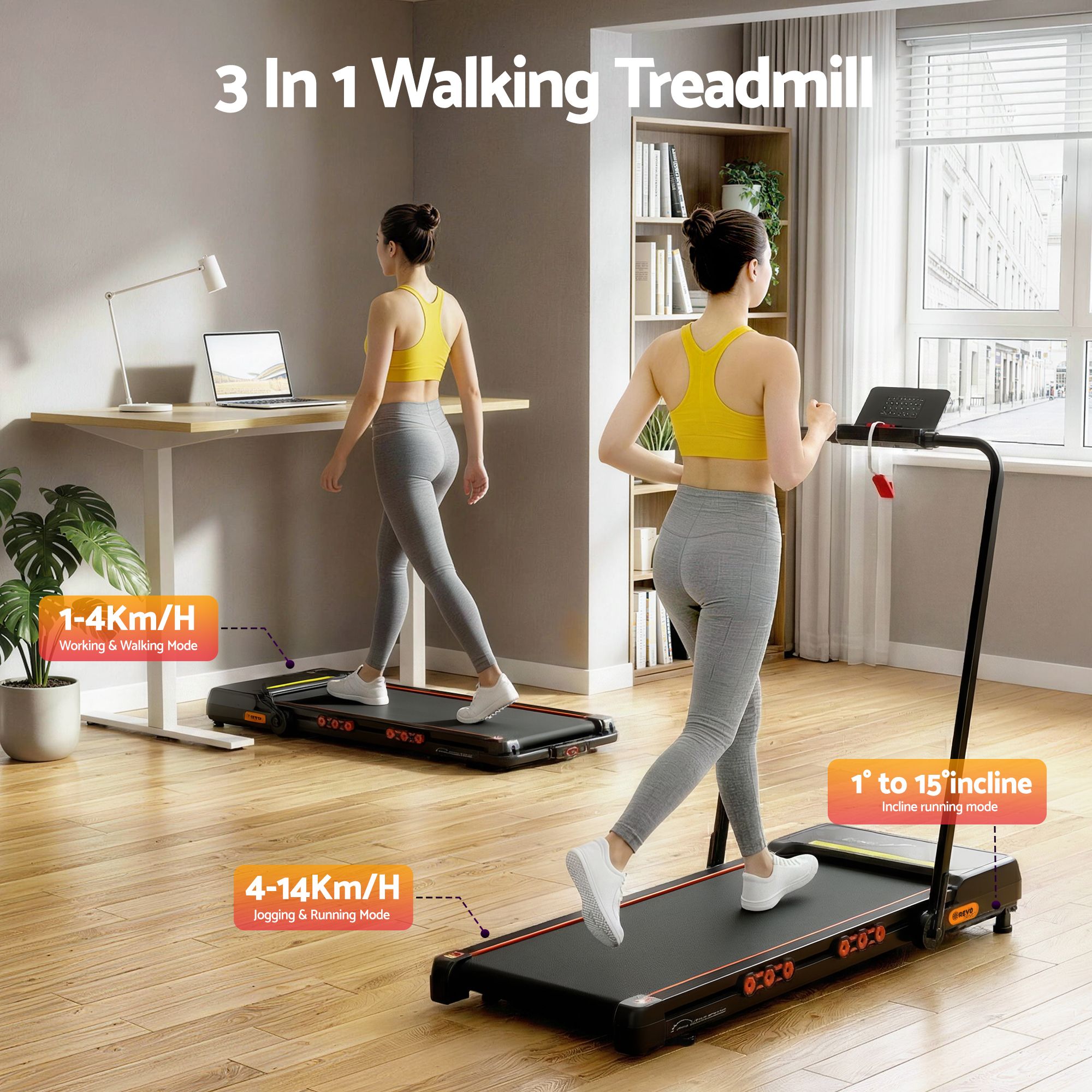 Everfit 3 in 1 Treadmill Electric Walking Pad Auto Incline Foldable for Home Gym