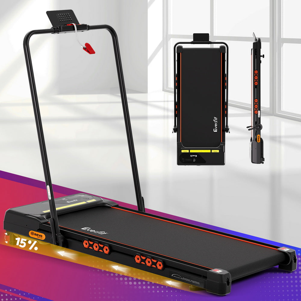 Everfit Treadmill Electric Walking Pad Auto Incline Foldable for Home Gym Black
