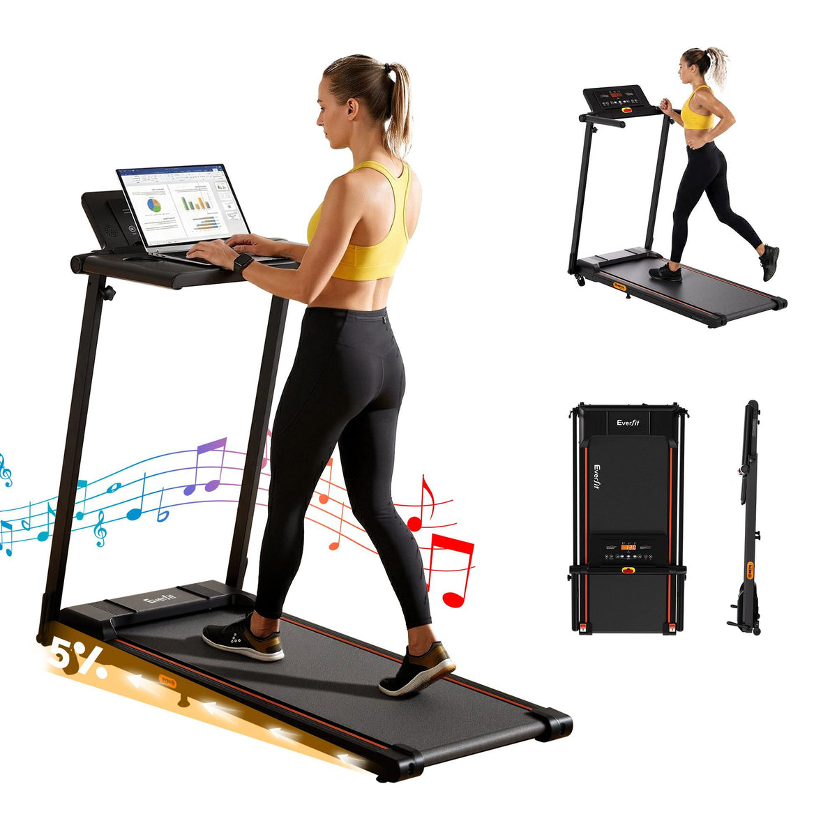 Everfit Treadmill Electric Walking Pad Foldable Incline for Home Office Gym