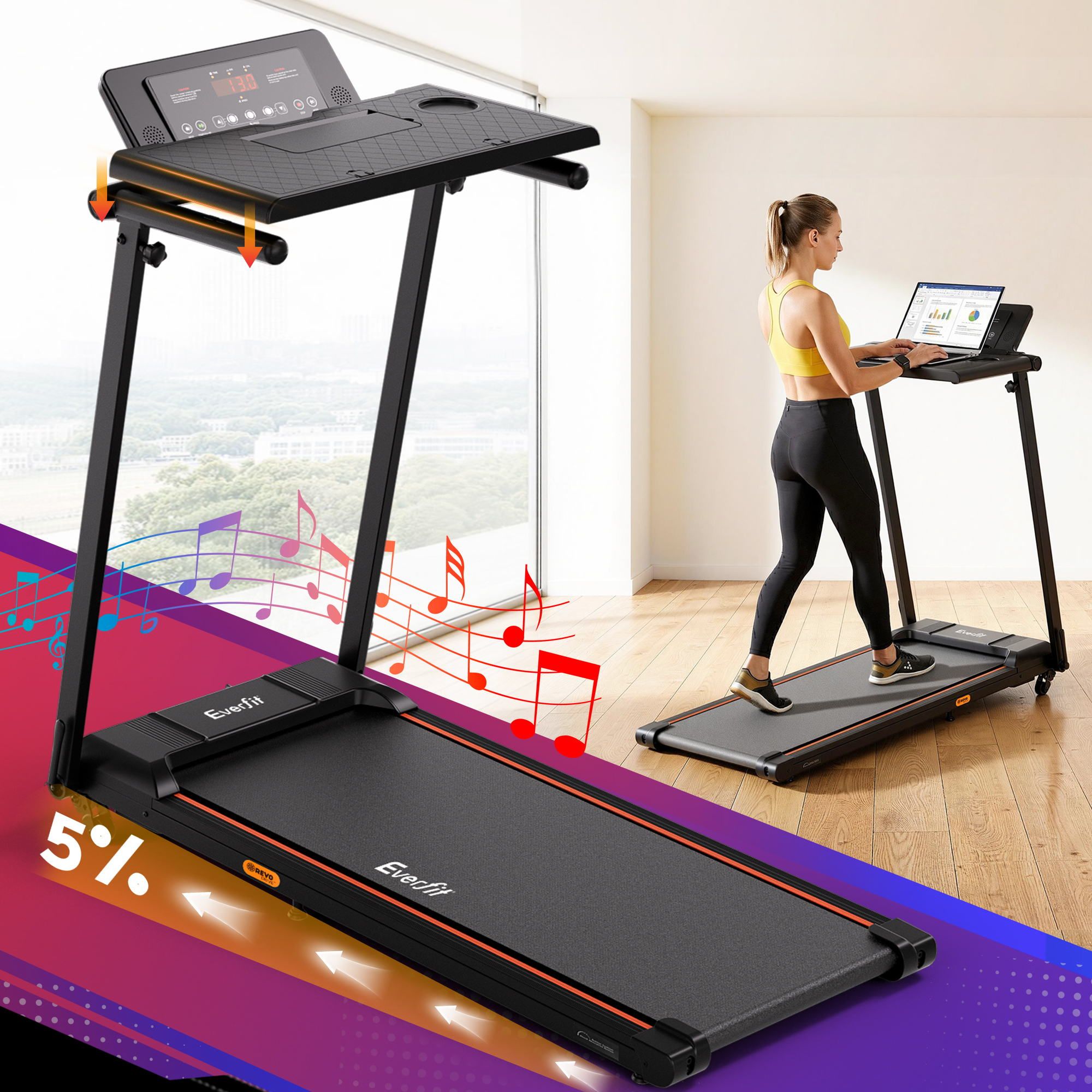 Everfit Treadmill Electric Walking Pad Foldable Incline for Home Office Gym