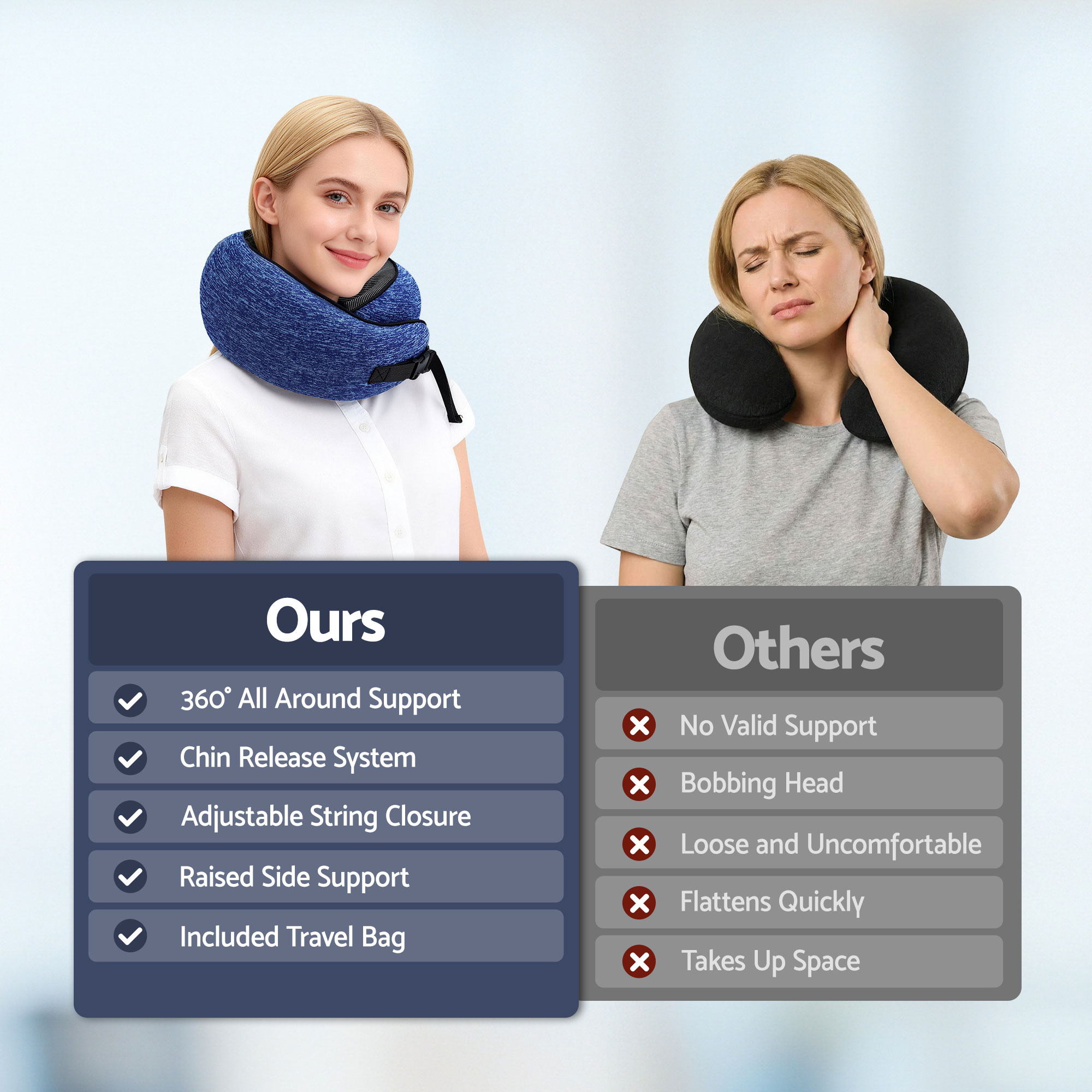 Wanderlite Travel Pillows for Airplanes Ergonomic Memory Foam Neck Pillow, Breathable & Washable Cover, Travel Bag Included, Airplane Pillow for Airpl