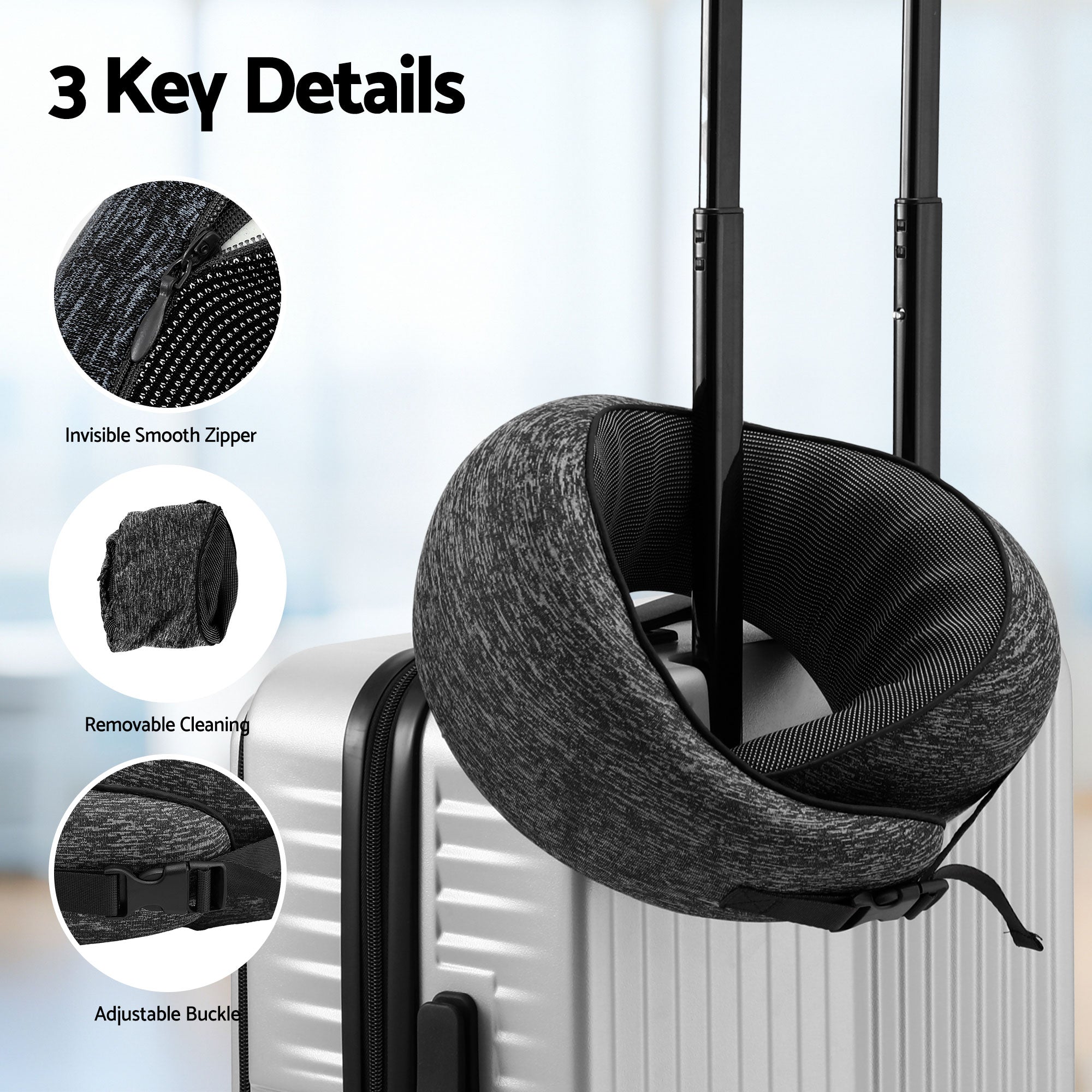 Wanderlite Travel Pillows for Airplanes Ergonomic Memory Foam Neck Pillow, Breathable & Washable Cover, Travel Bag Included, Airplane Pillow for Airpl