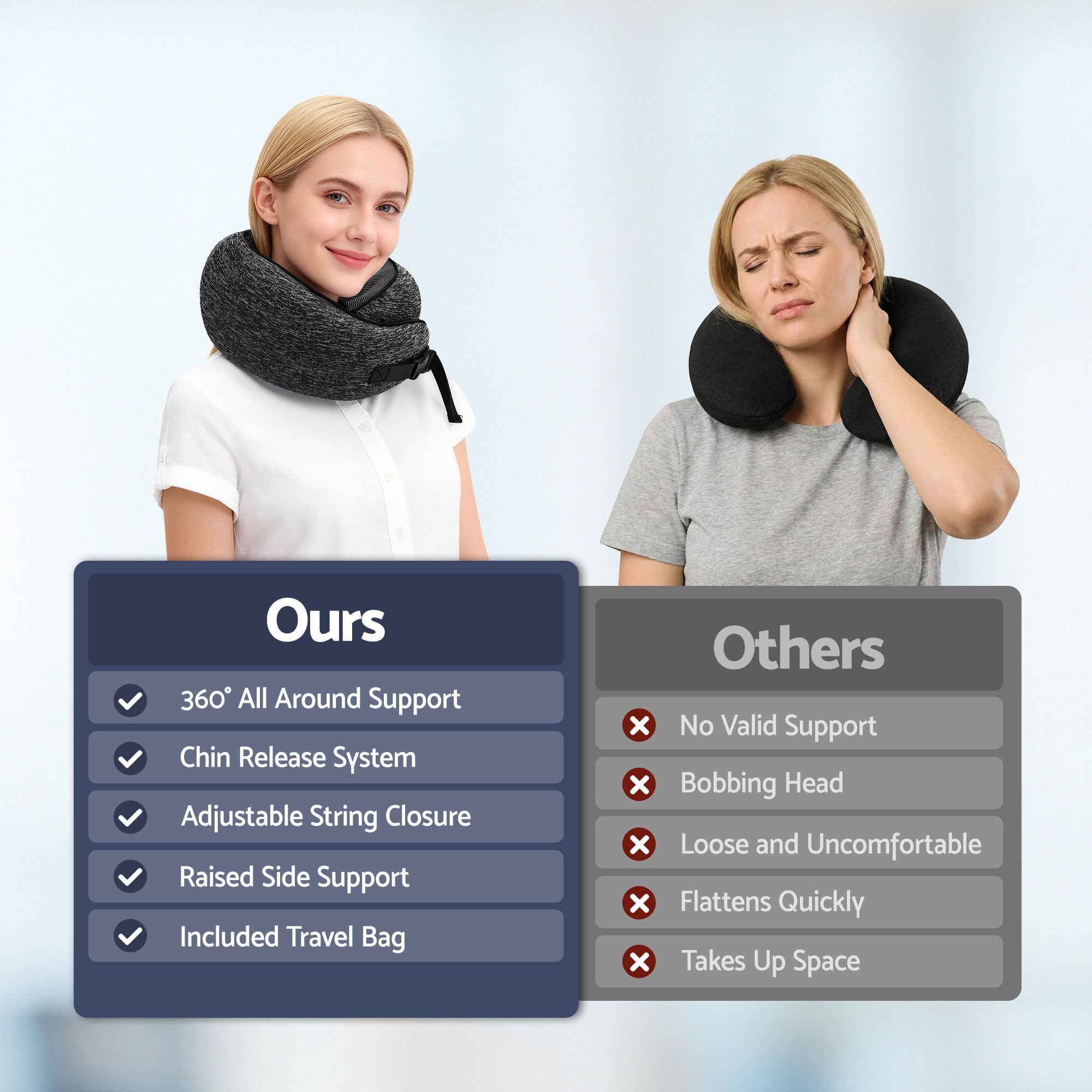 Wanderlite Travel Pillows for Airplanes Ergonomic Memory Foam Neck Pillow, Breathable & Washable Cover, Travel Bag Included, Airplane Pillow for Airpl