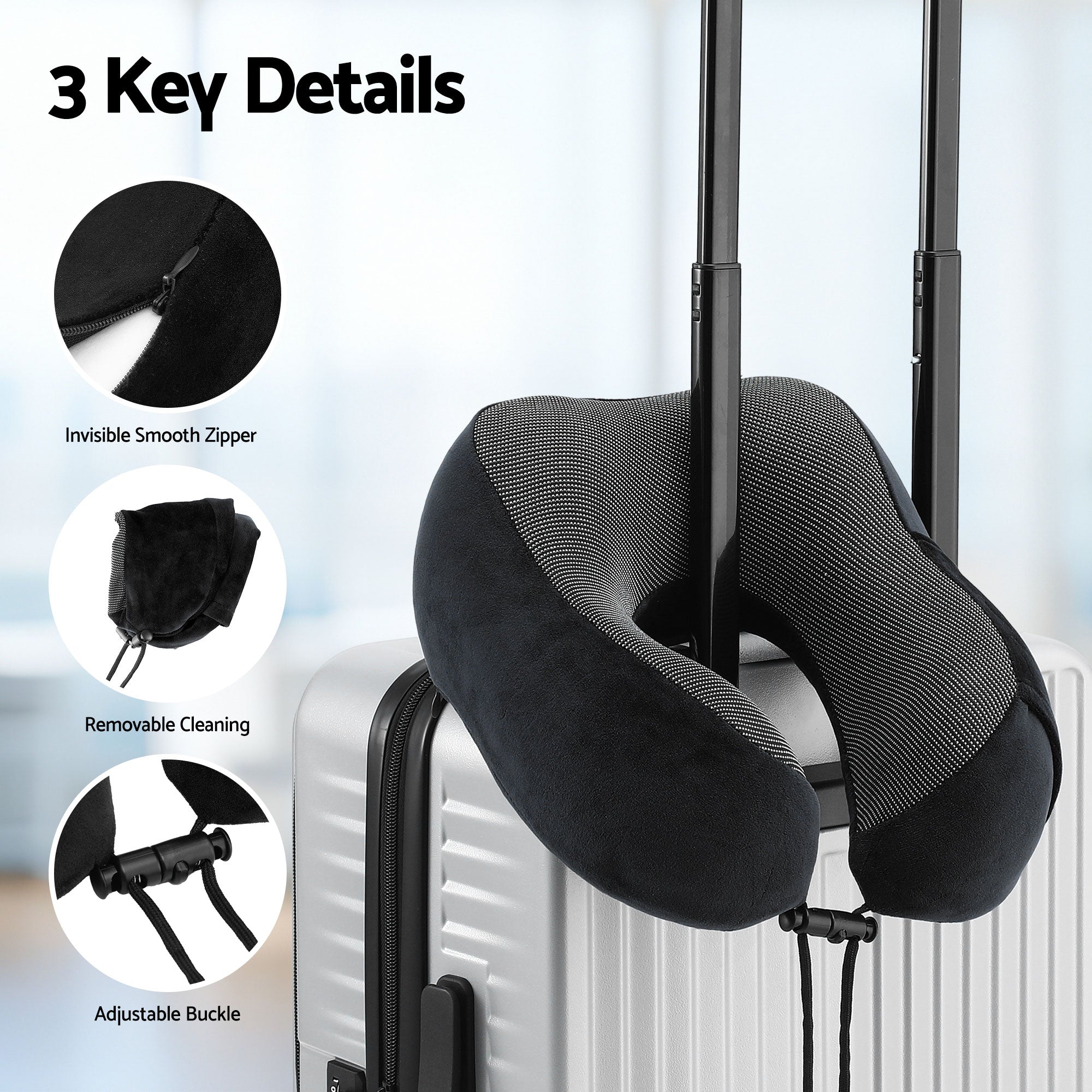 Wanderlite Travel Pillow for Airplanes Memory Foam Neck Pillows for Traveling, Soft & Washable Cover with Storage Bag, Portable Plane Accessories for