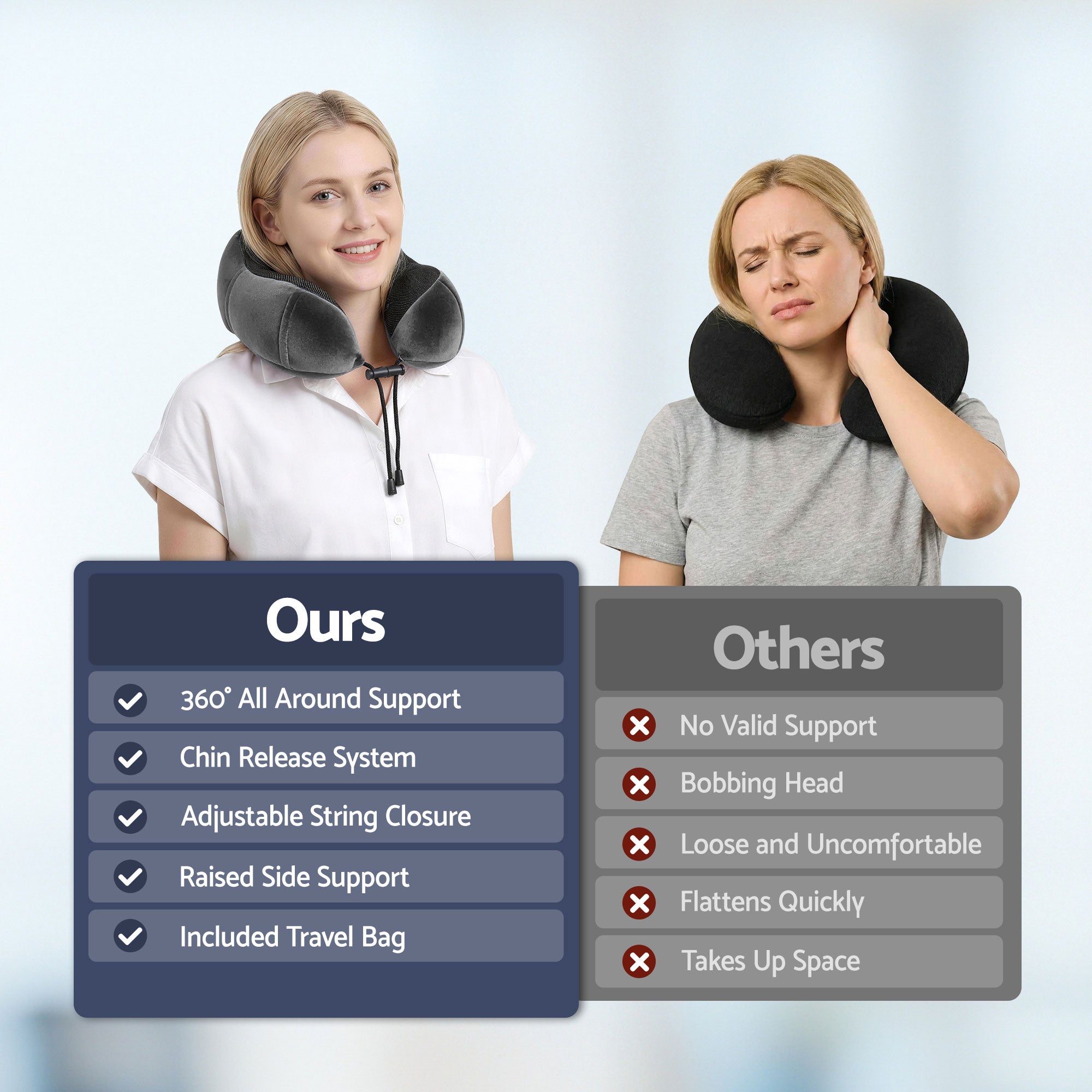 Wanderlite Travel Pillow for Airplanes Memory Foam Neck Pillows for Traveling, Soft & Washable Cover with Storage Bag, Portable Plane Accessories for