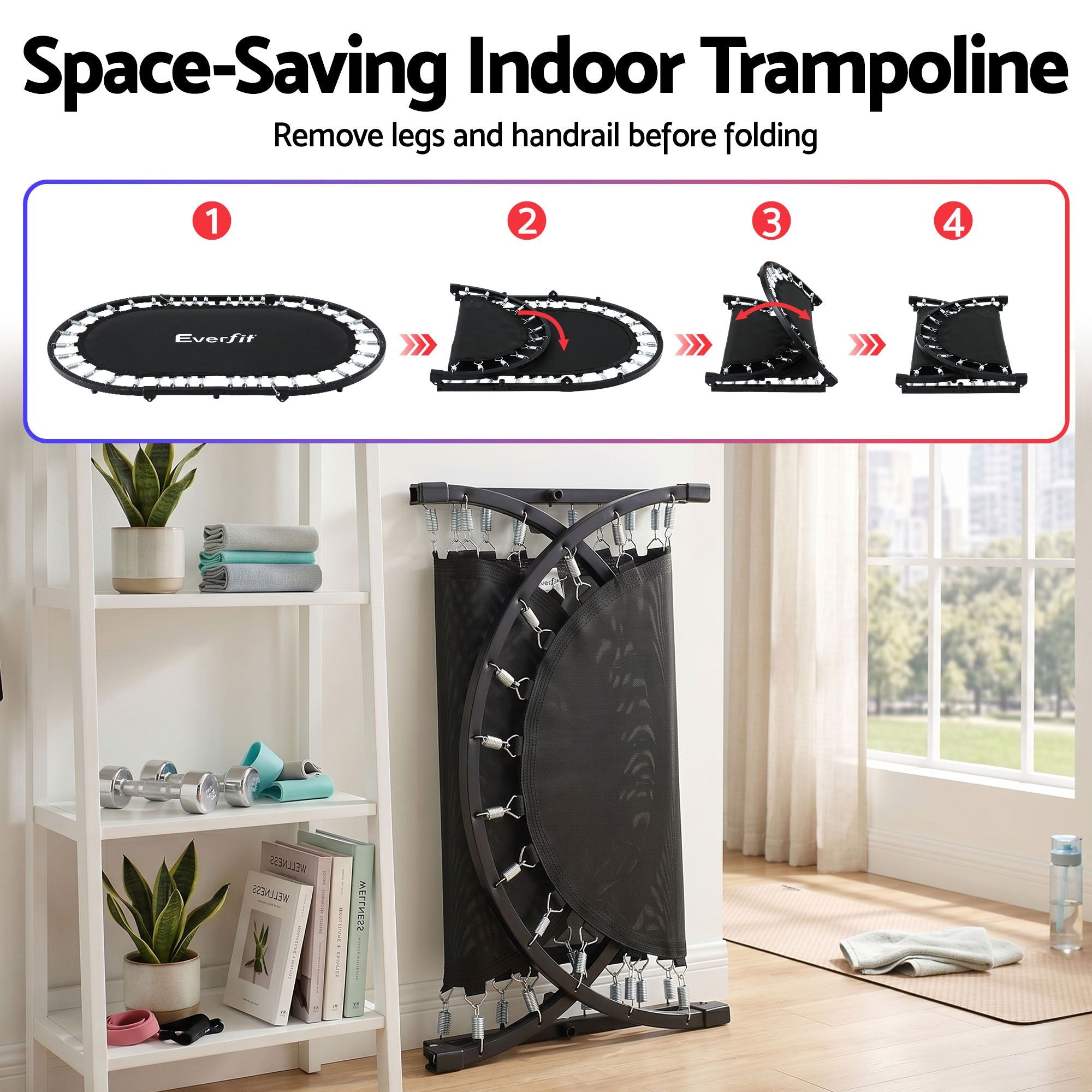 Everfit 56-Inch Foldable Fitness Trampoline Indoor Rebounder Adjustable Handrail