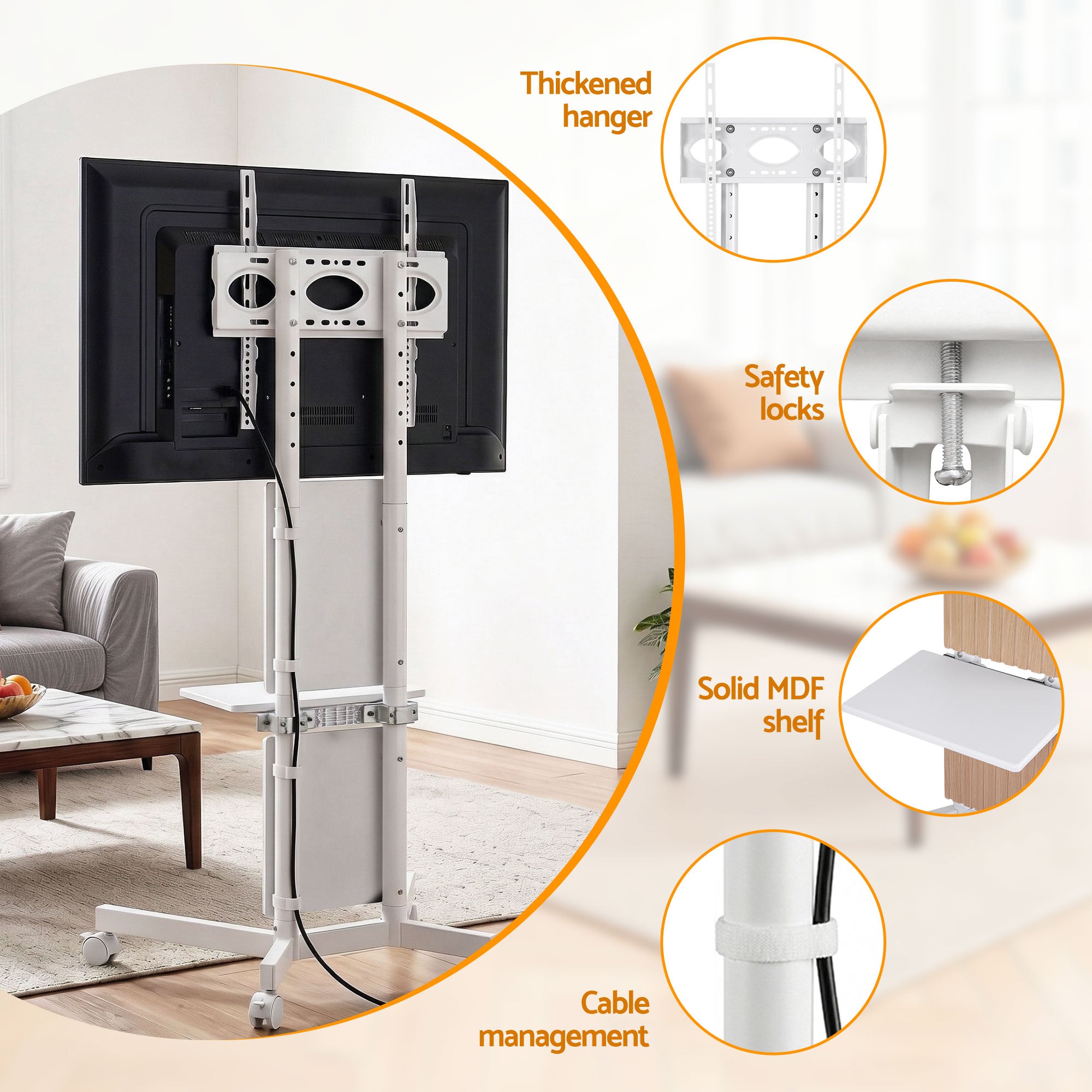 Artiss Mobile TV Floor Stand for 32-65" Mount Bracket Universal Adjustable Height with Wheels