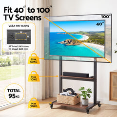 Artiss Mobile TV Stand for 40-100 Inch TVs Cart with Wheels Adjustable Shelves