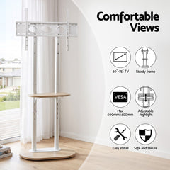 Artiss Mobile TV Floor Stand 40-75" Bracket Universal Adjustable Shelves Wheels