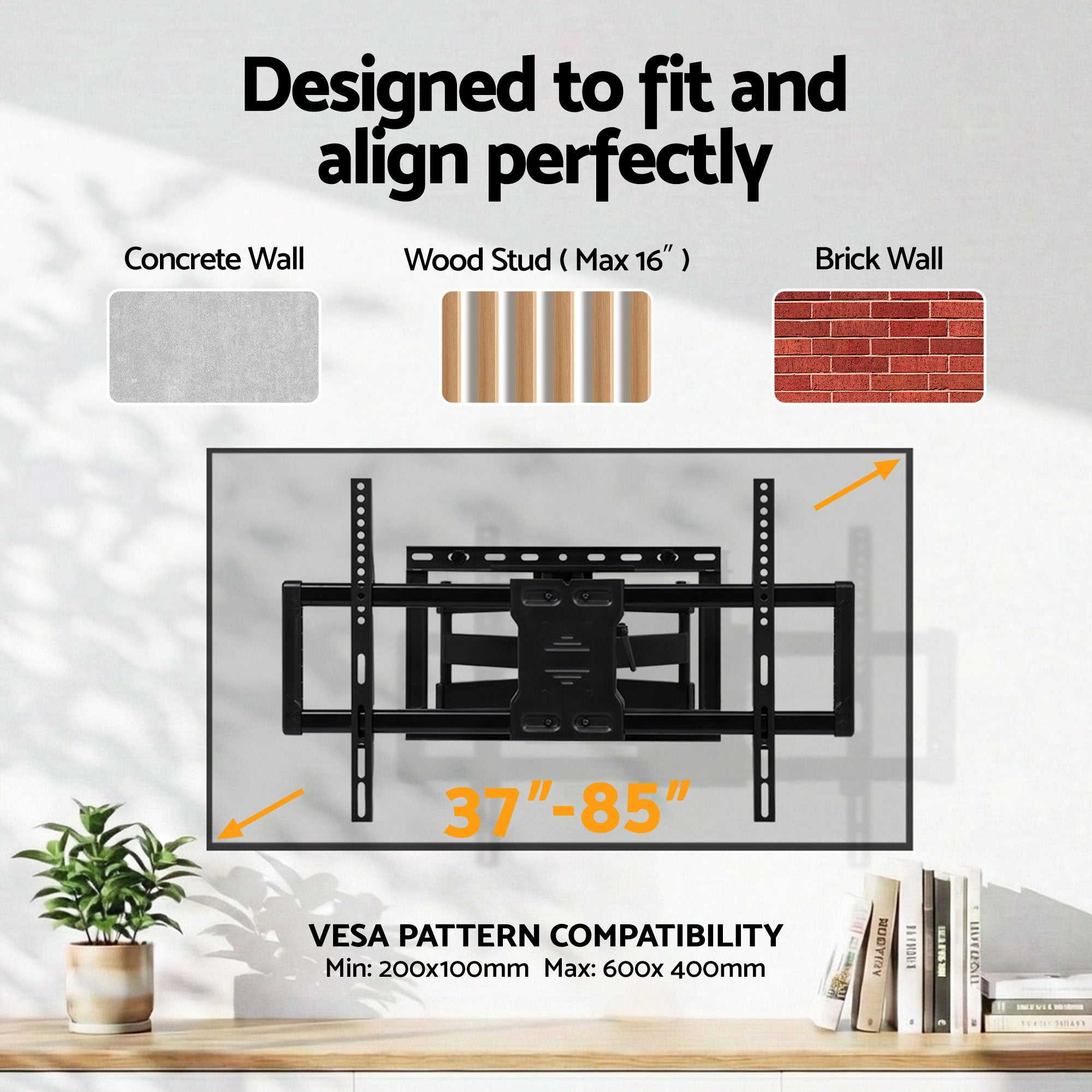 Artiss TV Wall Mount Bracket for 37" - 85" TVs Swivel Tilt Extendable Full Motion