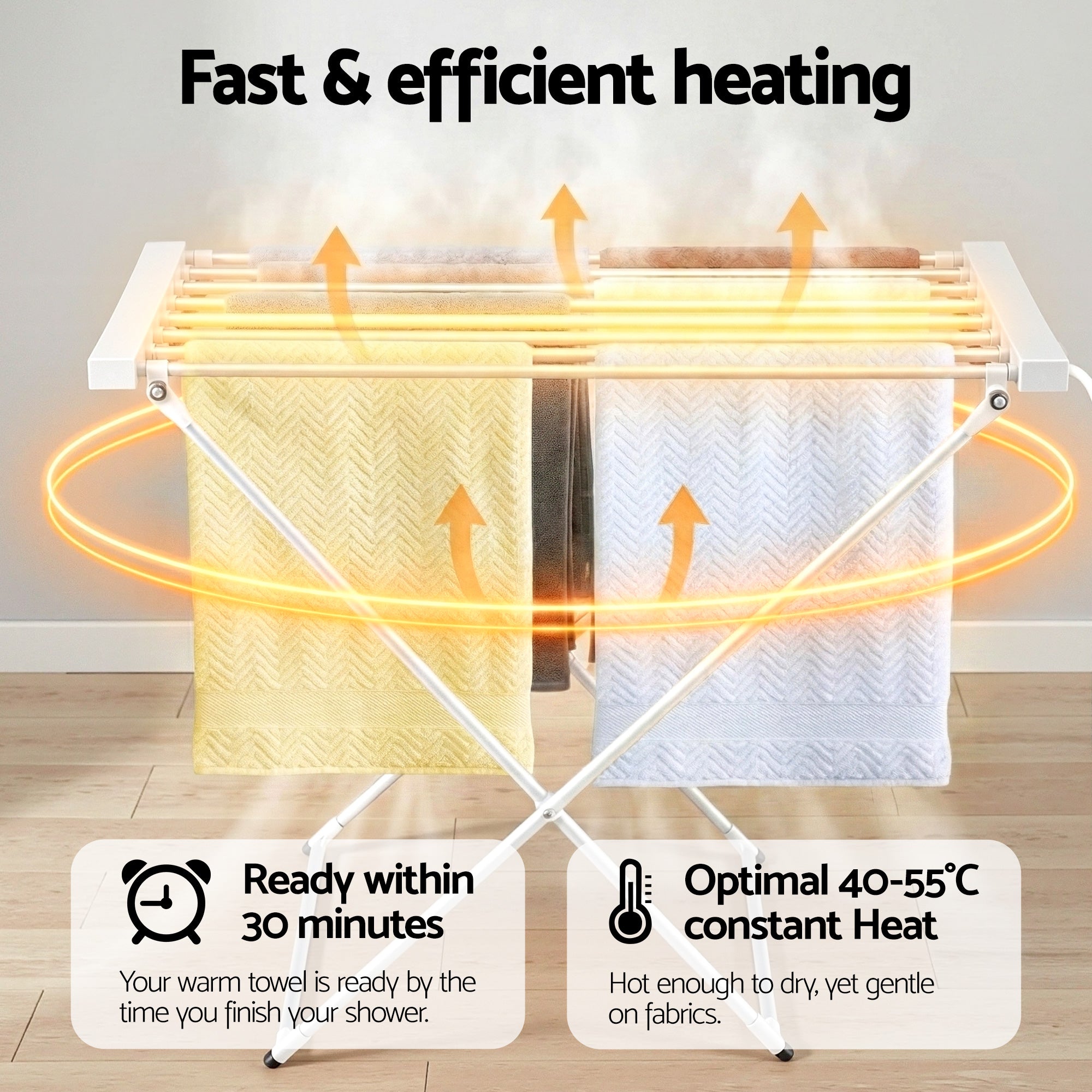 Devanti Heated Towel Rail Electric Clothes Airer Foldable Drying Rack 8 Bars