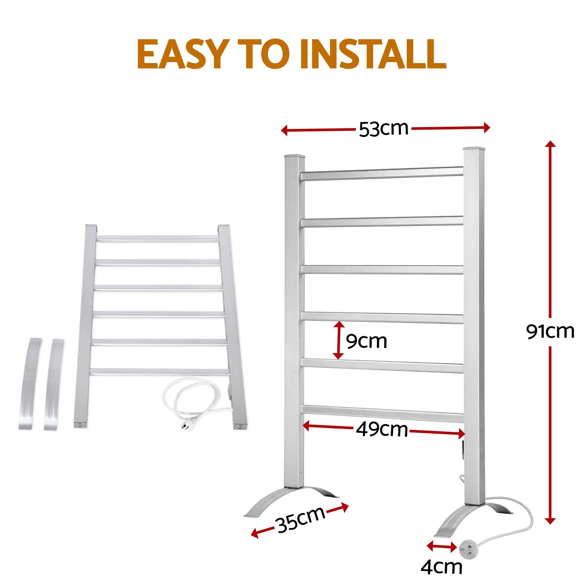 Devanti Electric Heated Towel Rail Rack 6 Bars with Timer Clothes Dry Warmer