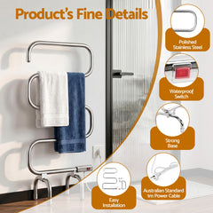 Devanti Electric Heated Towel Rail Rack 5 Bars Freestanding Clothes Dry Warmer