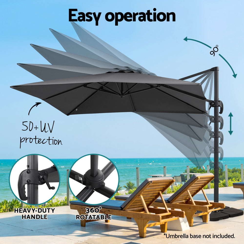 Instahut Outdoor Umbrella 3m Umbrellas Cantilever Stand Sun Roma 360 Degree Charcoal