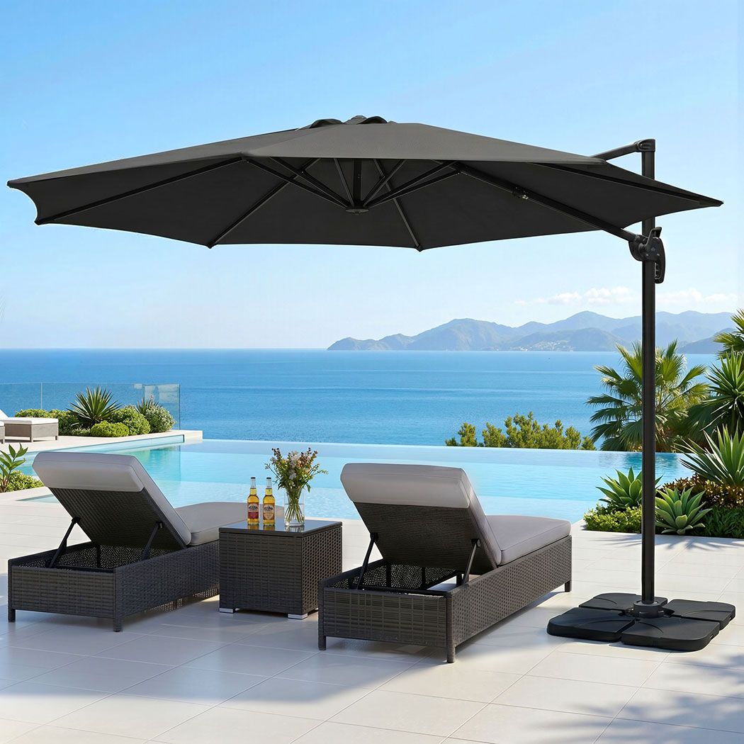 Instahut 3m Outdoor Umbrella w/Base Cantilever Beach Roma 360 Degree Tilt