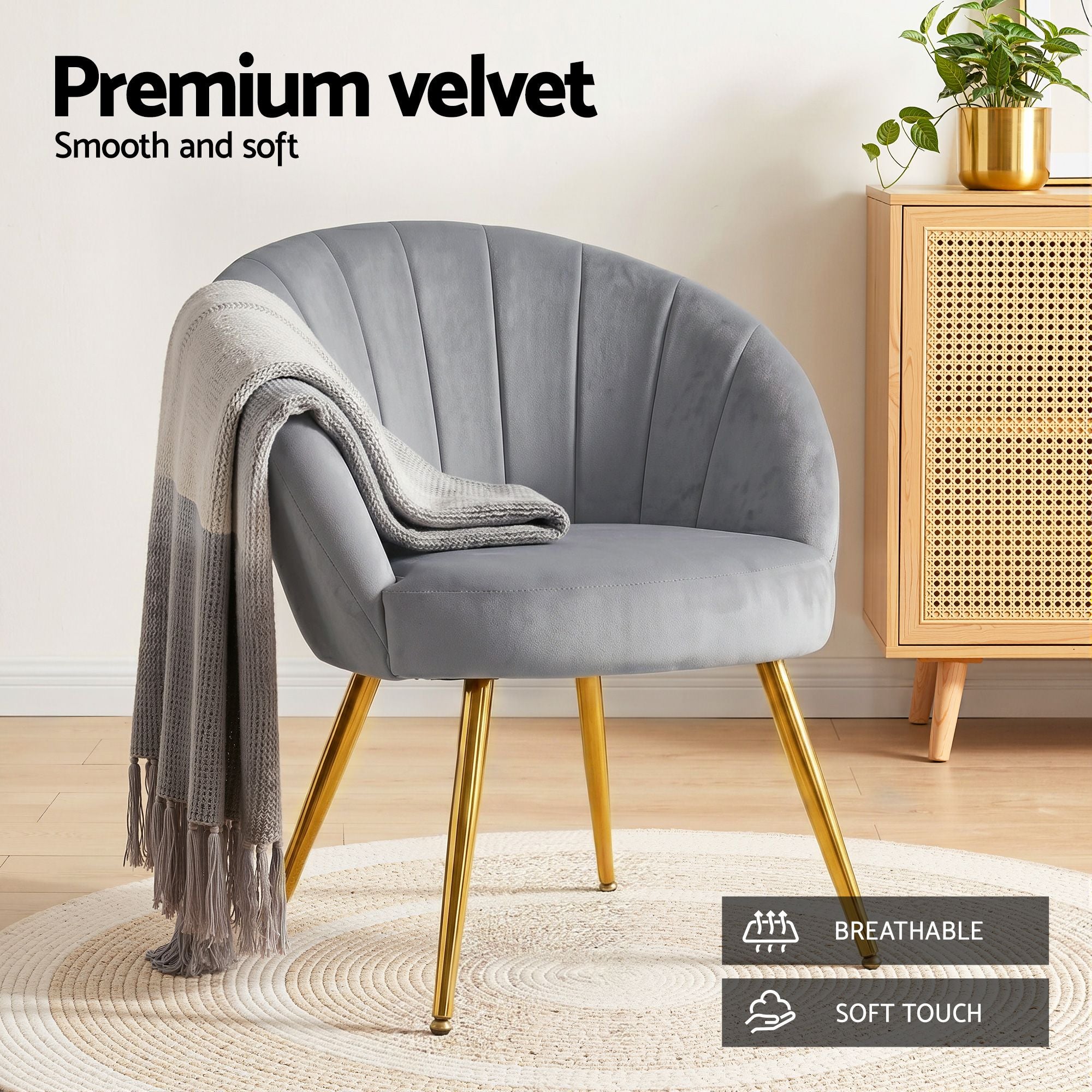 Artiss Armchair Velvet Grey Eloise