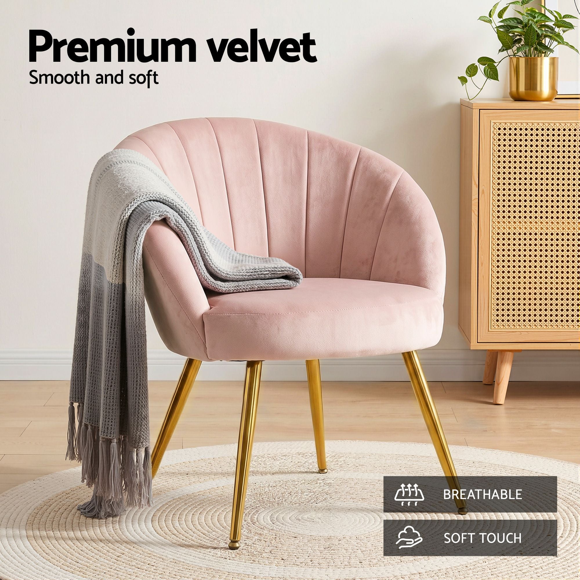 Artiss Armchair Velvet Pink Eloise